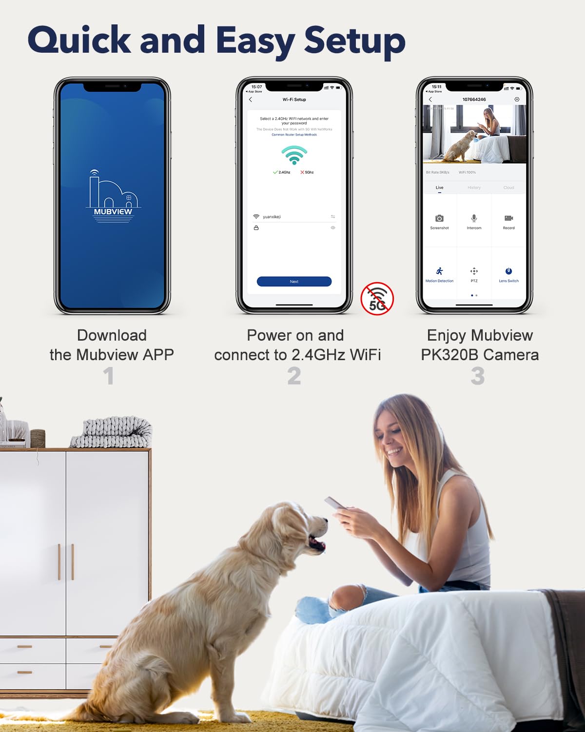 Indoor Security Camera 2K, Pet Camera With Phone App, Wifi Cameras For Home Security Camera For Dog/ Baby Monitor/Elder Pan Tilt