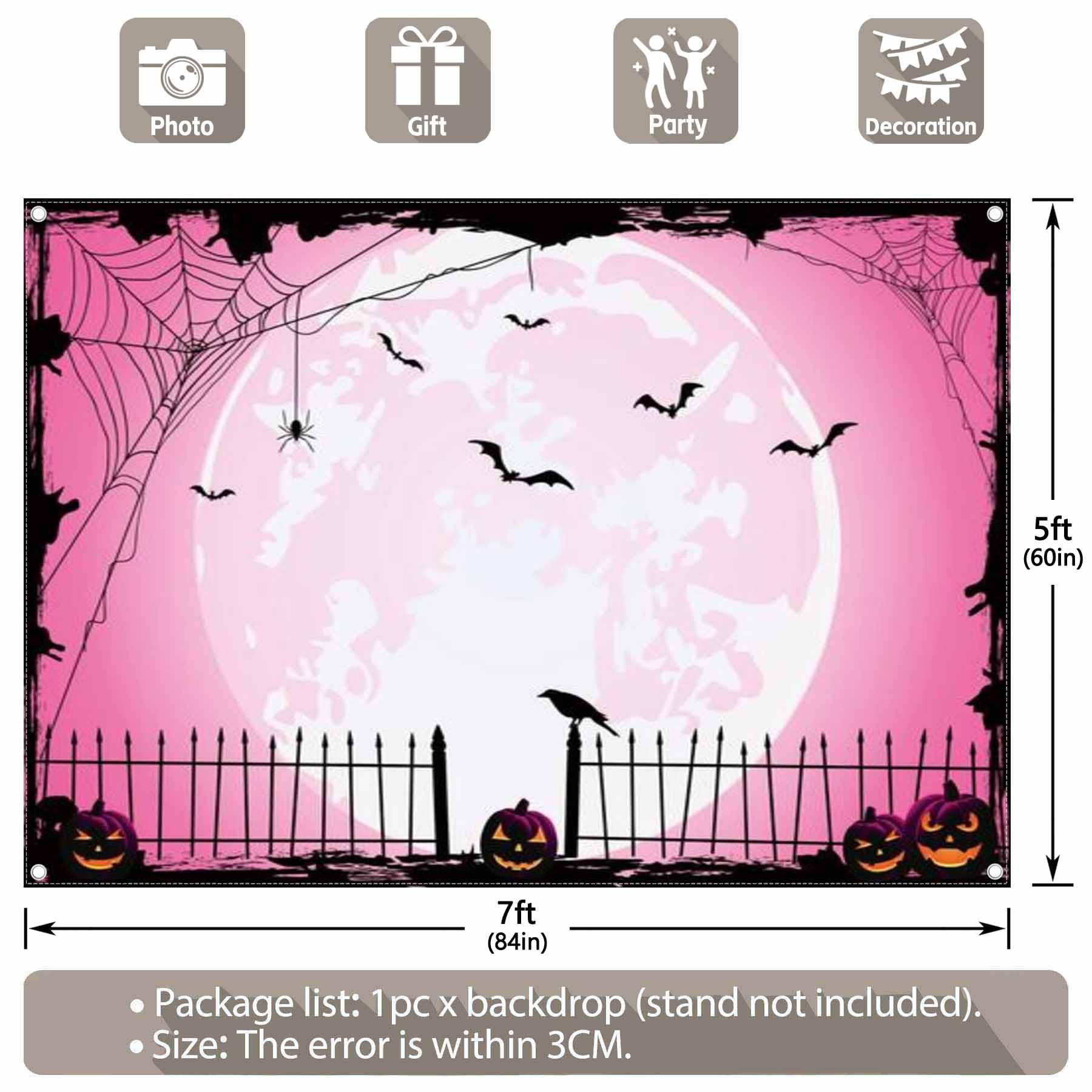 Swepuck 7X5Ft Pink Halloween Photo Backdrop For Parties Large Pumpkin Patch Moon Picture Photography Background Kids Witch Haunt