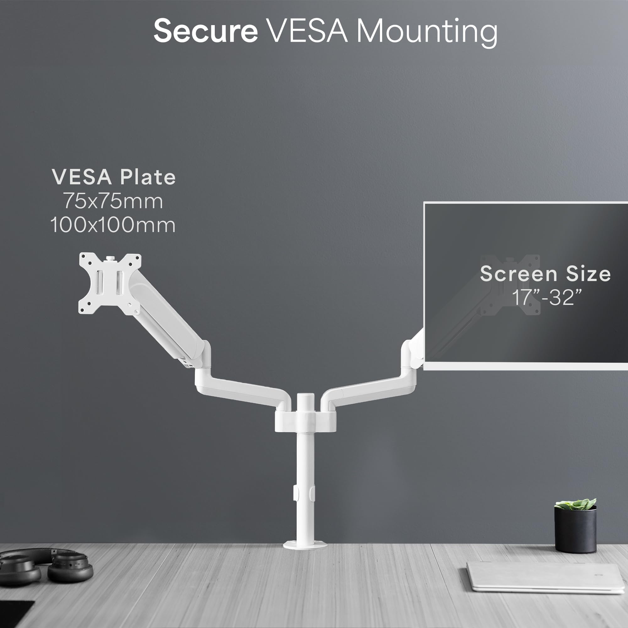 Vivo 17 To 32 Inch Dual Pneumatic Monitor Mount, 2 Pneumatic Arms, Adjustable Swivel, Rotation, Heavy Duty Vesa Desk Stand With