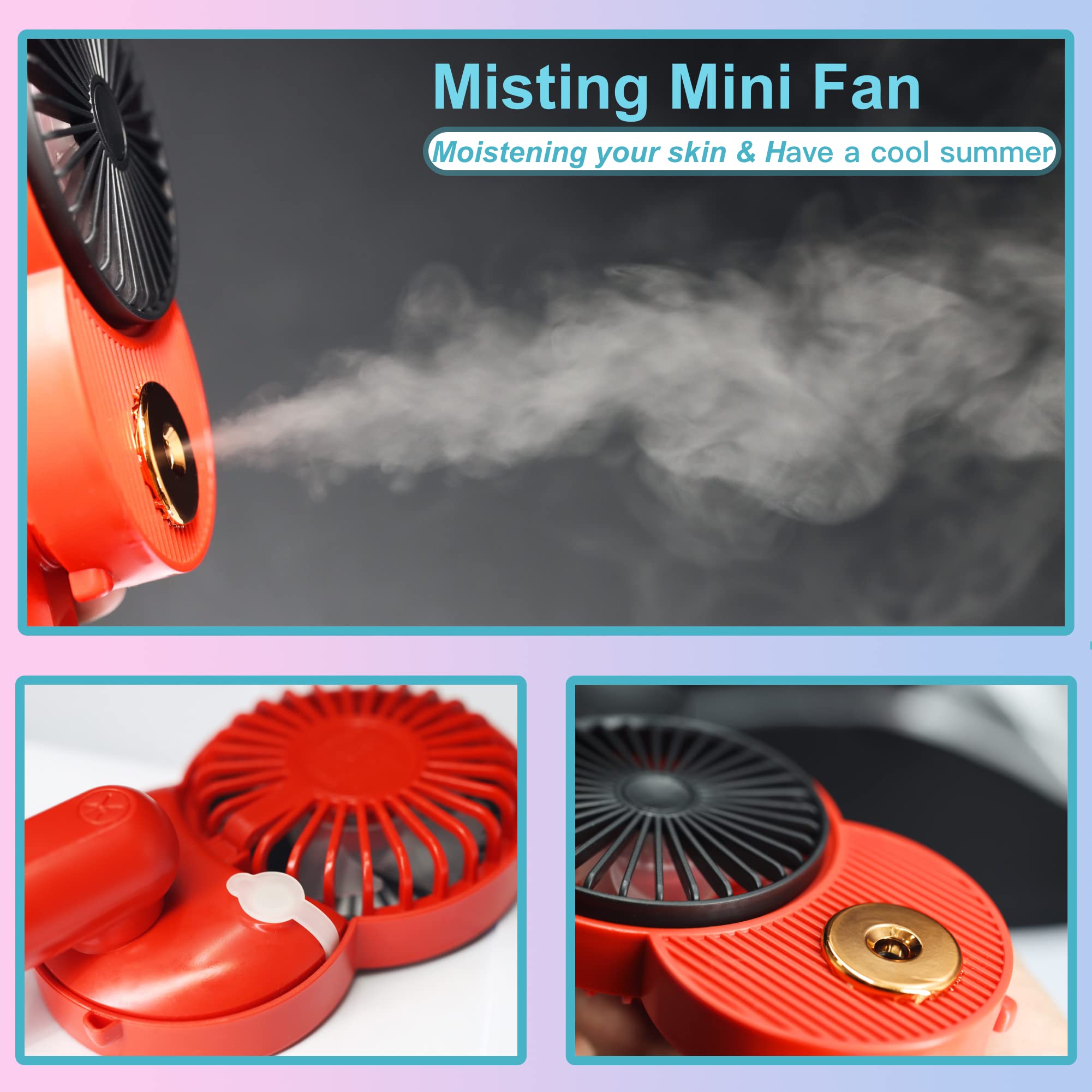 Lacovia Cute Mickey Misting Mini Fan, Handheld Portable Usb Rechargeable Fan With 3 Adjustable Speeds, Foldable Personal Fan For