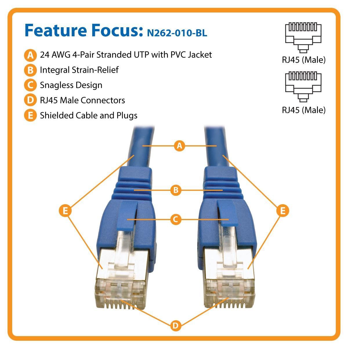 Tripp Lite Cat6A 10G Ethernet Cable, Snagless Molded Stp Network Patch Cable (Rj45 M/M), Blue, 10 Feet / 3 Meters, Manufacturer'