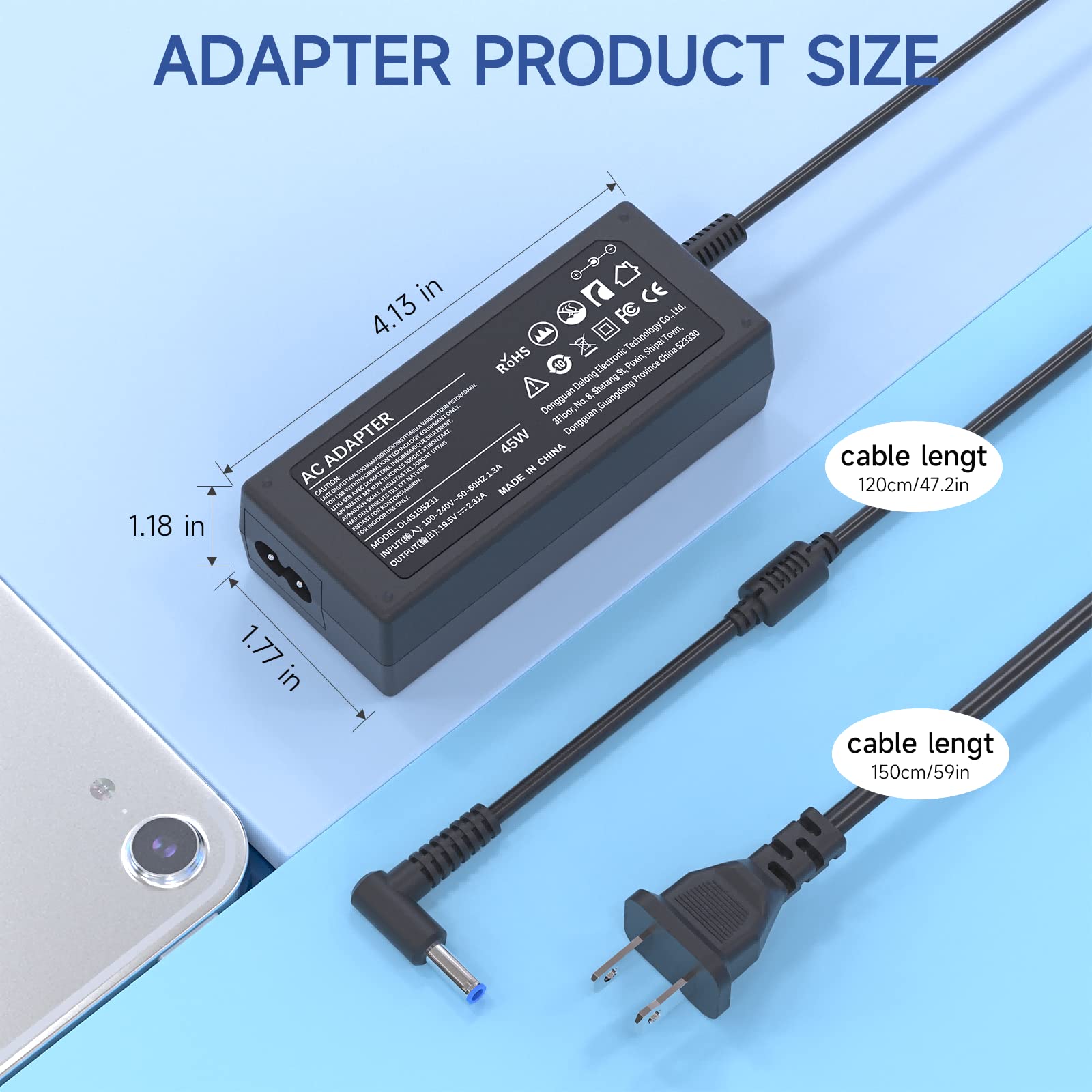 I Ibacase 45W Laptop Charger Compatible With Hp Spectre Pavilion Stream X360 And More Blue Tip Adapter Replacement (4.5Mm  3.0Mm
