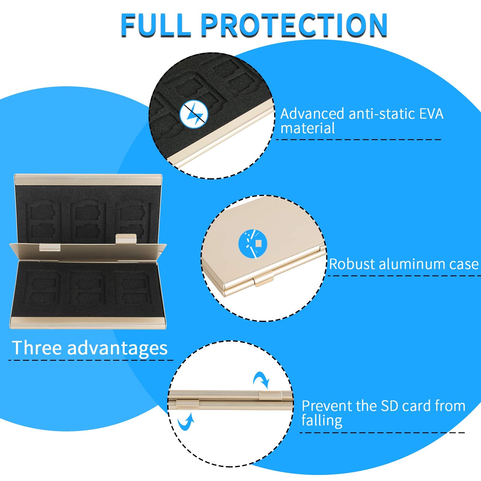 Sd Card Holder, Sd Card Case,Lavili Cf Memory Card Holder Case Aluminum Alloy Hard Shell, Double Layer Capacity For 6Sd Cards An