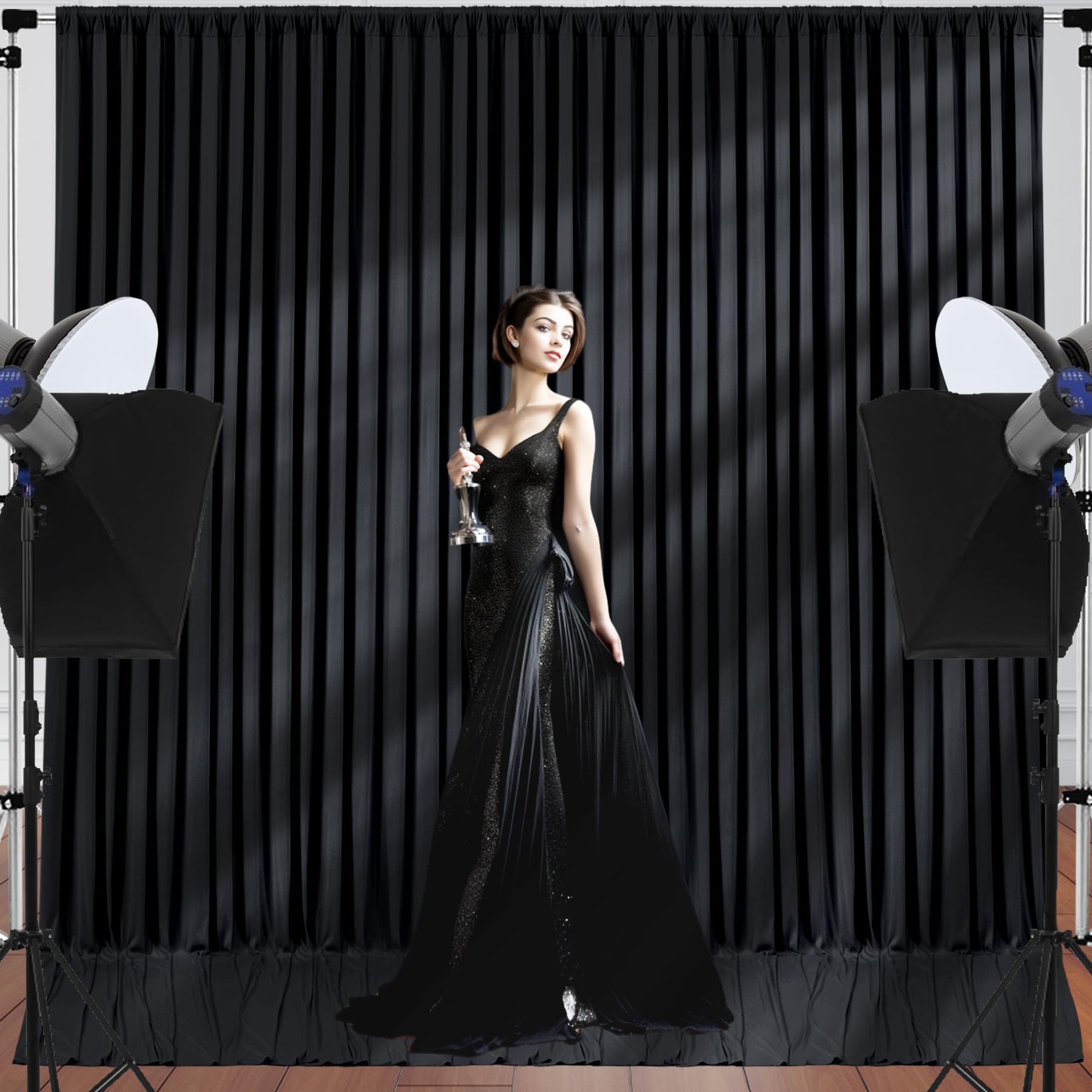 10Ft X 10Ft Black Backdrop Curtains Panels For Parties Birthday Party Wrinkle Free Fabric Backdrop Drapes Decorations Cloth For