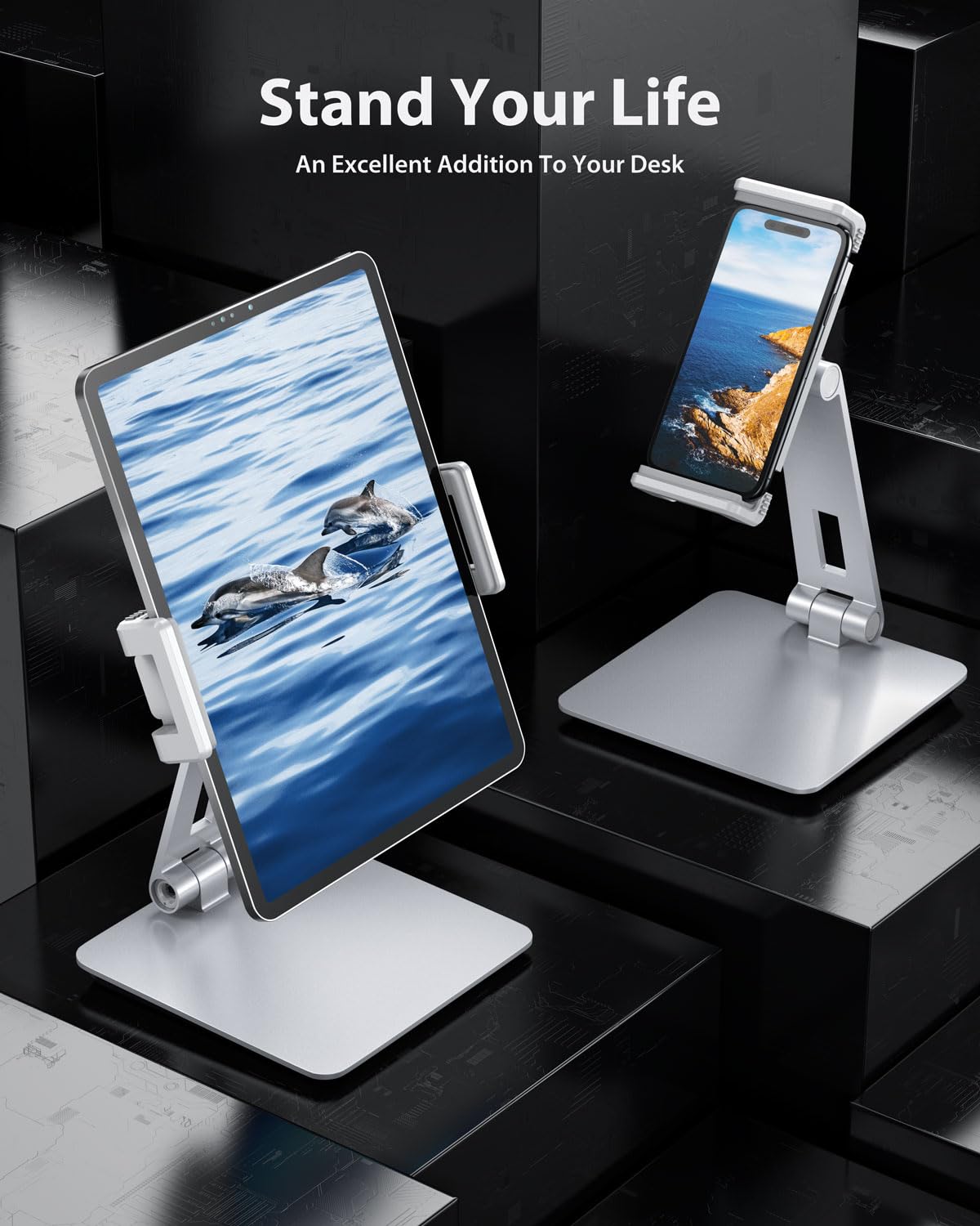 Maxonar Tablet Stand For Desk, 360� Adjustable Aluminum Alloy Swivel Ipad Charging Tablet, Ipad Pro Air Mini Tablet Holder For Bed Store Pos Showcase Kitchen Office Drawing Desktop (6 13''), Silver