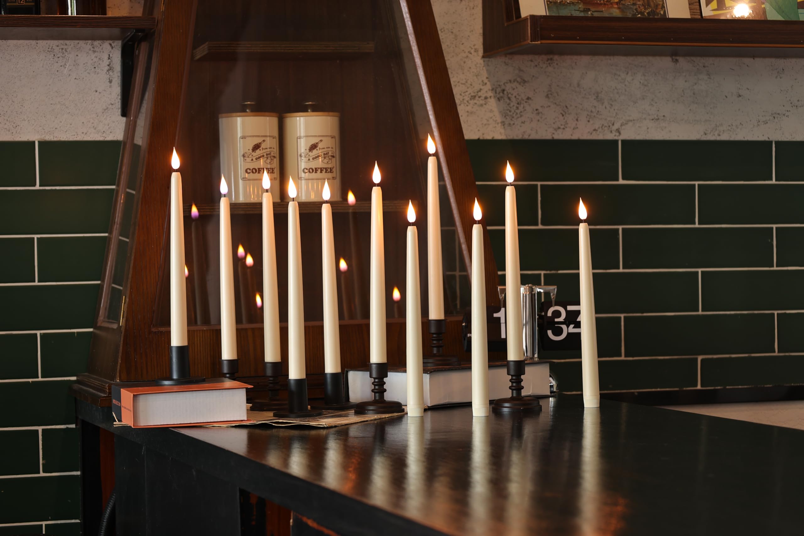 Kiexung Fireless Cone Candle Flickering, Battery Powered Led Warm 3D Candle Core Window Candle With 10 Keys Remote Control, Chri