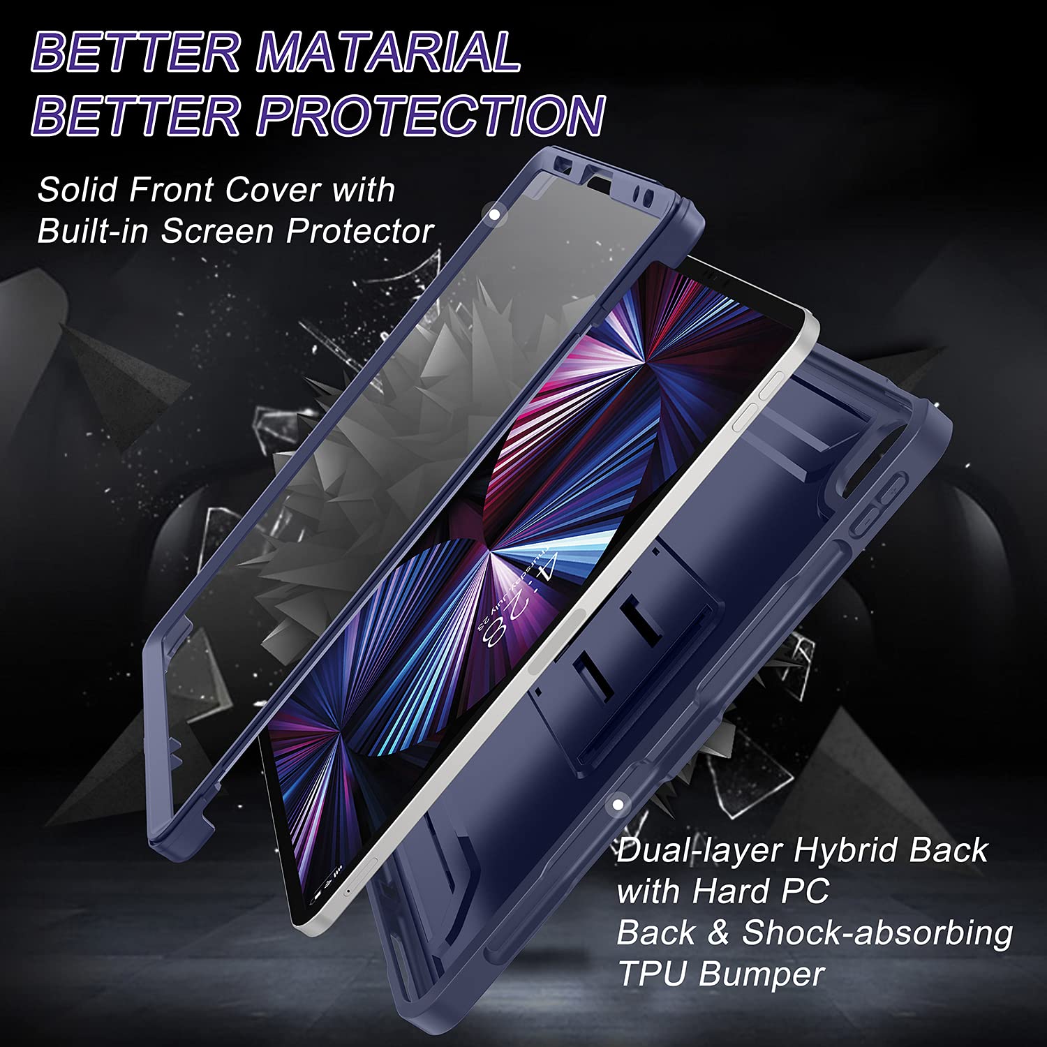 Soke Case For Ipad Pro 11 Inch 2022/2021/2020/2018/Ipad Air 5Th/4Th Generation,Built In Screen Protector   Support 2Nd Apple Pencil Charging   Heavy Duty Rugged Protective Kickstand Case   Navy