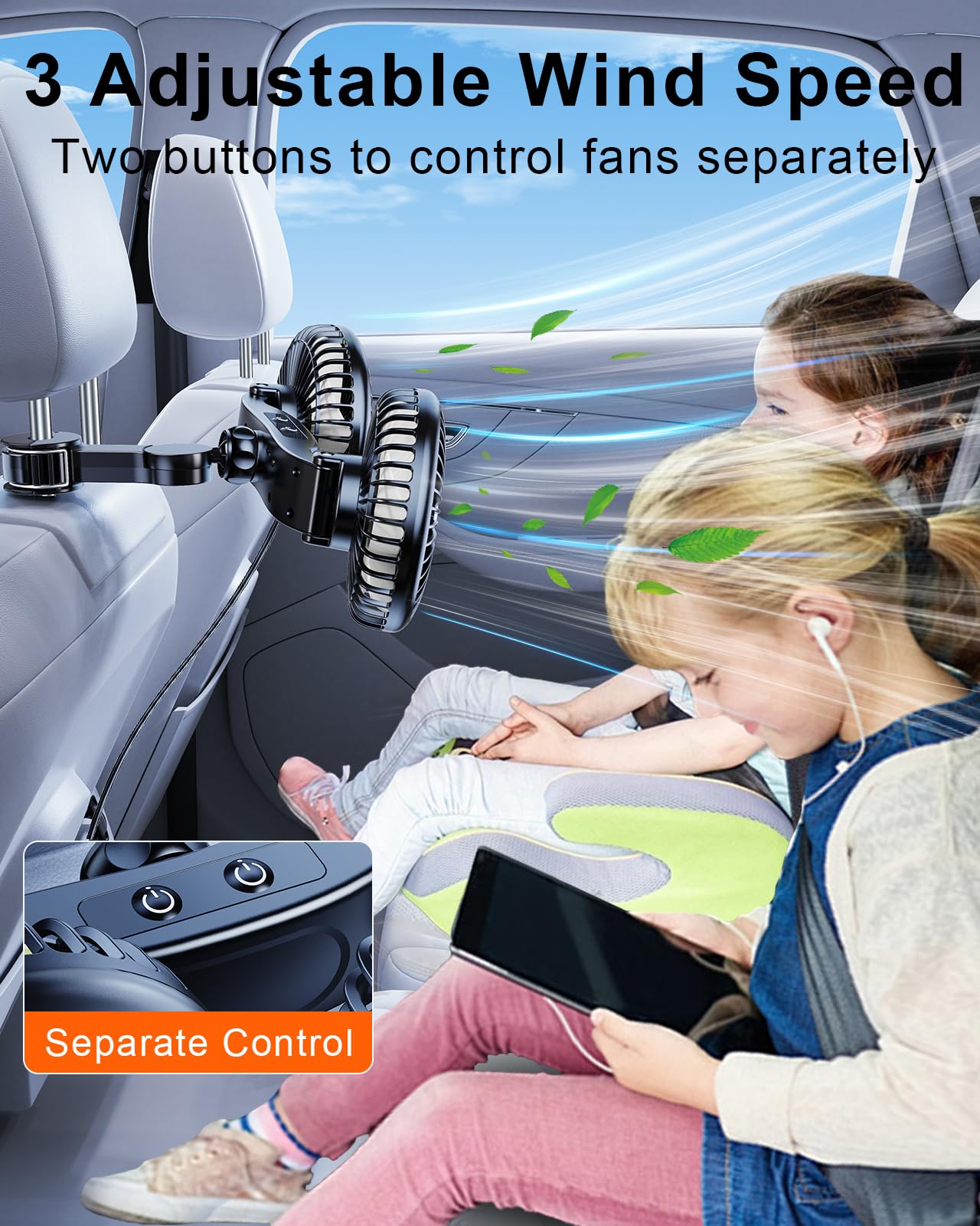 Nauttxon Car Fan For Back Seat [Comes With Car Charger] 360Rotatable Usb Car Seat Fan For Baby Rear Facing 3 Speeds Separate Con