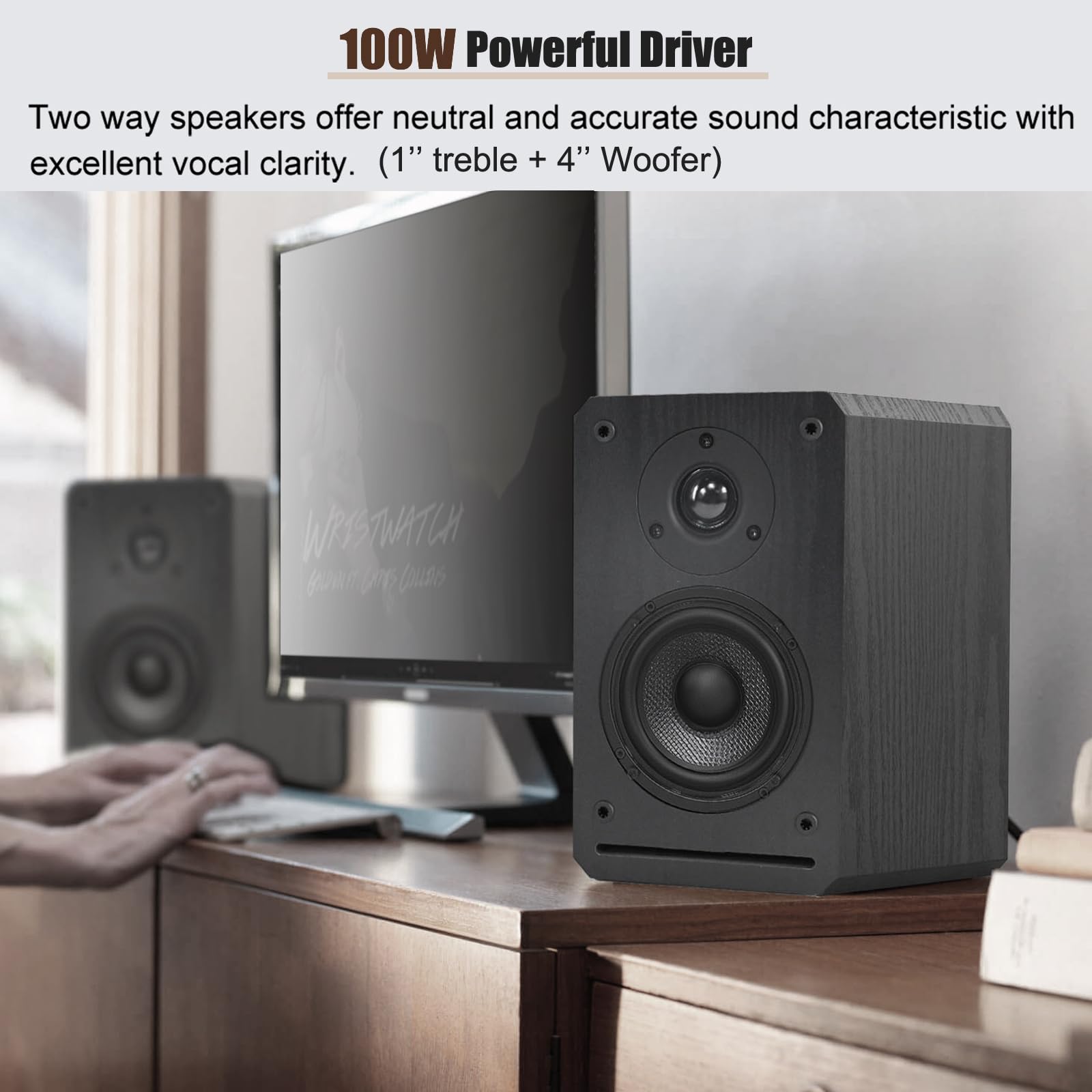 Home Cd Stereo Shelf System,100W Hi Fi Bookshelf Speskers System (Cd Player, Fm Radio, Wireless Bluetooth, Usb Playback, Aux, He