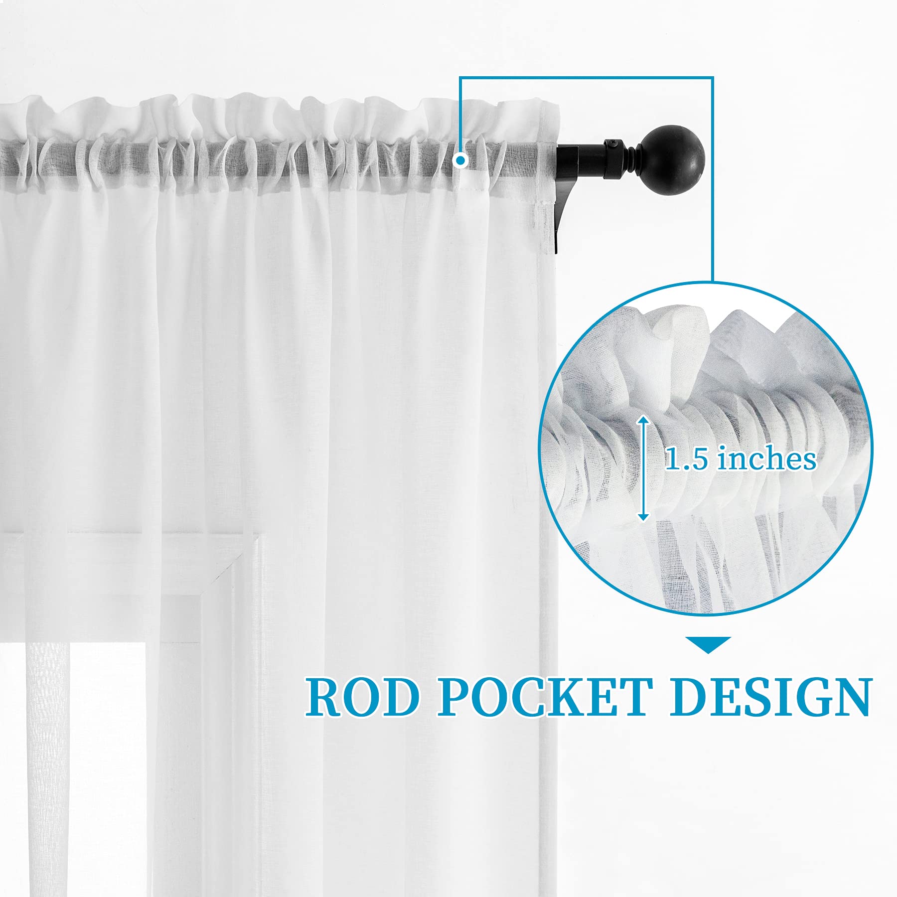 Anjee 4 Panels White Sheer Curtains 84 Inches Long Rod Pocket Semi Sheer Voile Drapes Privacy Gauze Window Treatment For Kids Ro