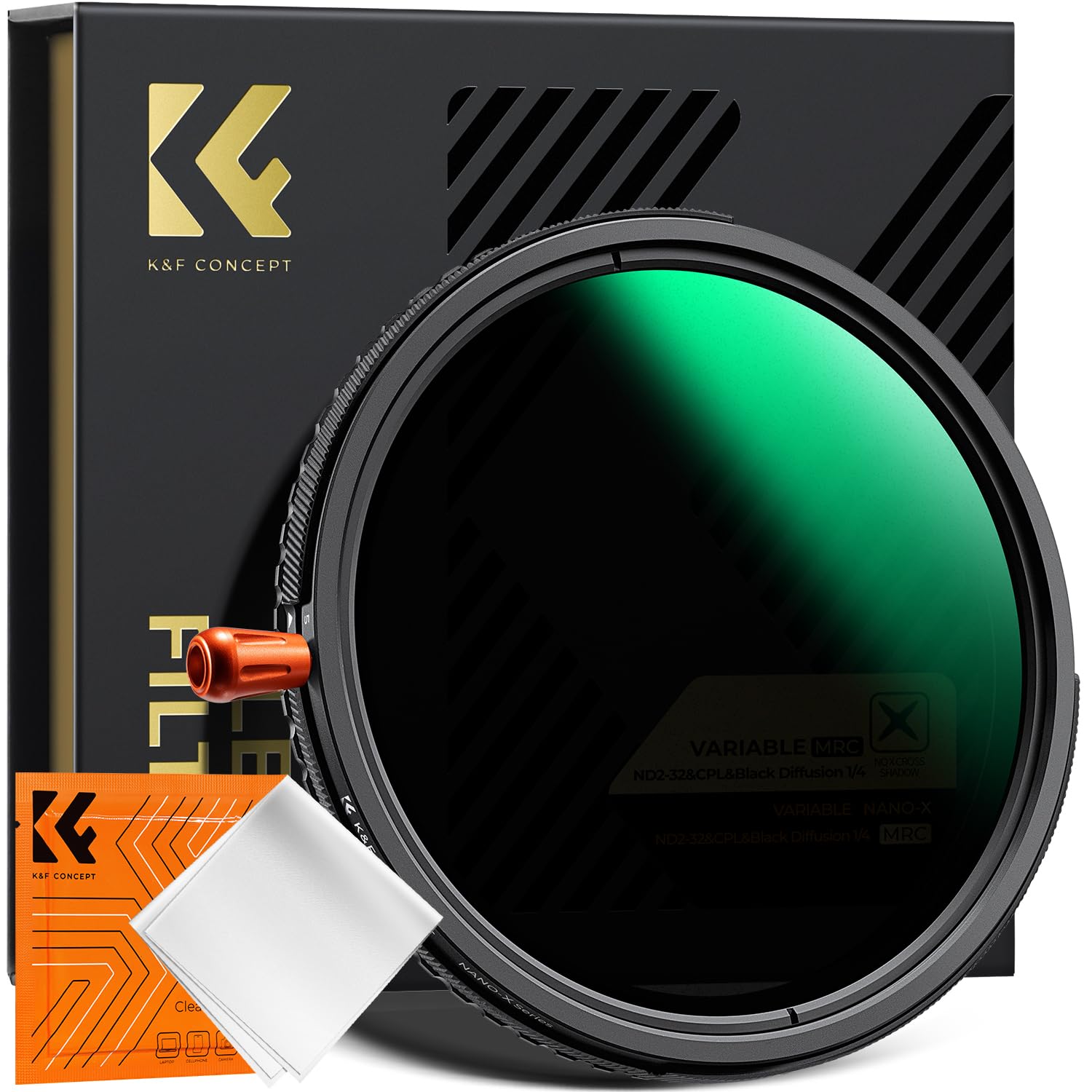 K&F CONCEPT 77mm Black Diffusion Mist Effect 1/4 & Variable ND2-32(1-5 Stops) & Circular Polarizing Filter CPL-in 1 HD Lens Filt