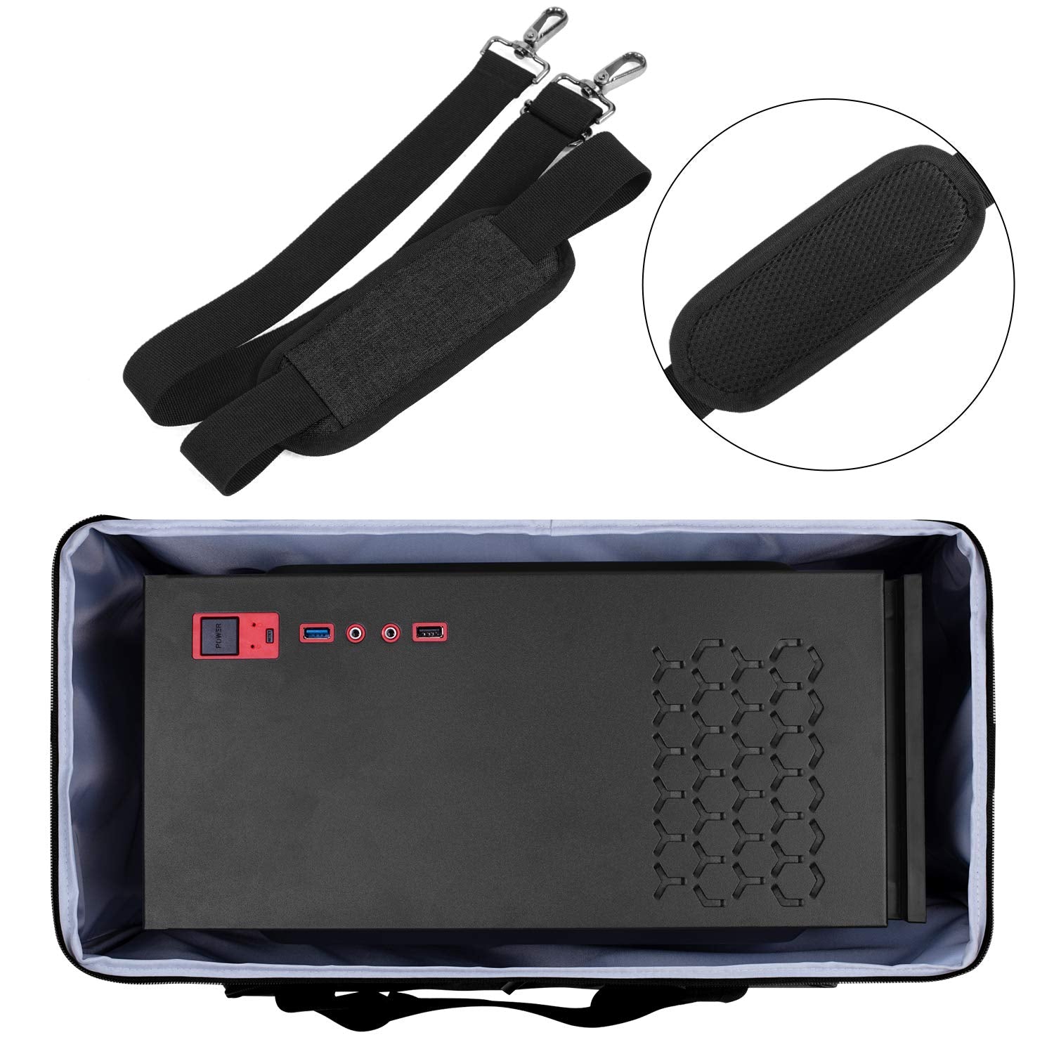 Curmio Desktop Computer Travel Bag, Carrying Case For Computer Tower Pc Chassis, Keyboard, Cable And Mouse, Bag Only, Black