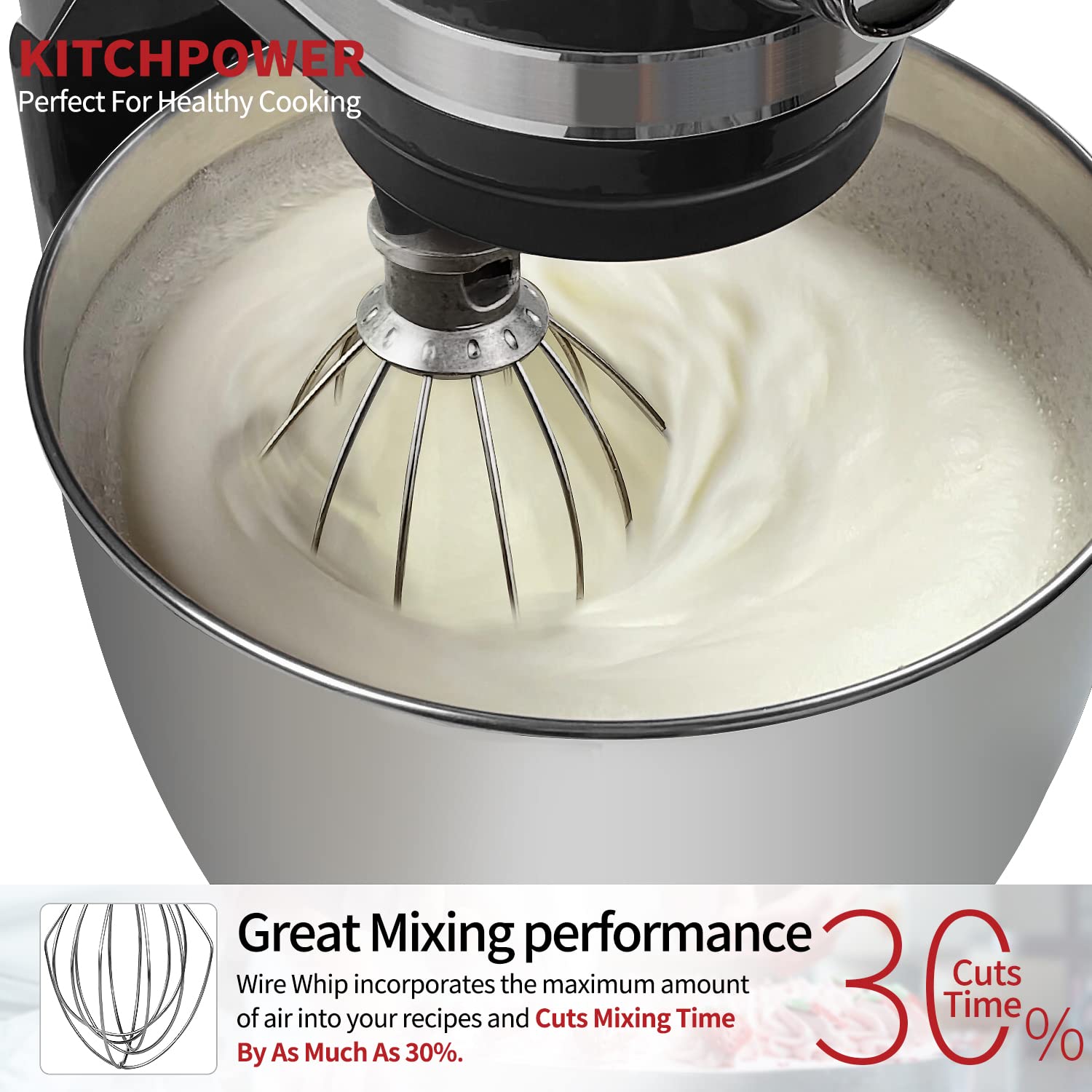 Kitchpower K45Ww Wire Whip Attachment For Tilt Head Stand Mixer For Kitchenaid Stainless Steel Egg Cream Stirrer, Flour Cake Bal