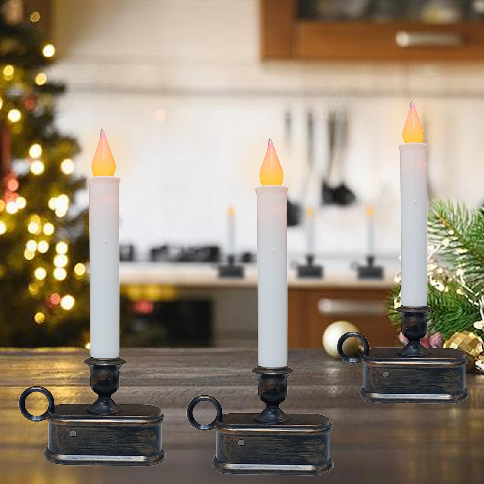 Sunsgne Pack Of 4 Battery Operated Window Candles, 9'' Cordless Window Candles With Sensor Dusk To Dawn, Christmas Window Candle