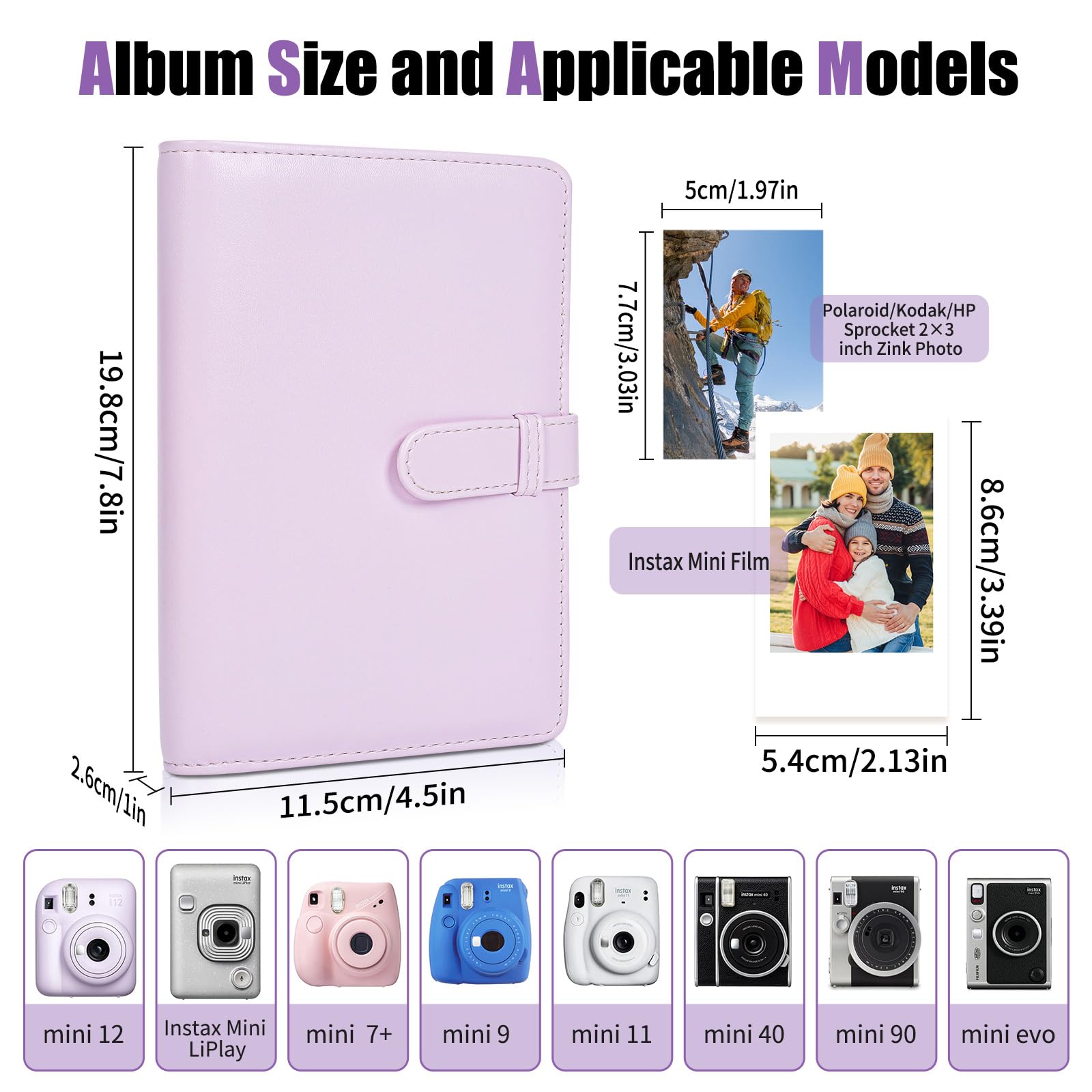 Riosin 108 Pockets Mini Album Compatible With Fujifilm Instax Mini Film, Suitable For Instax Mini 12/11/7+/9/Evo/Link 2, 2X3''Ph