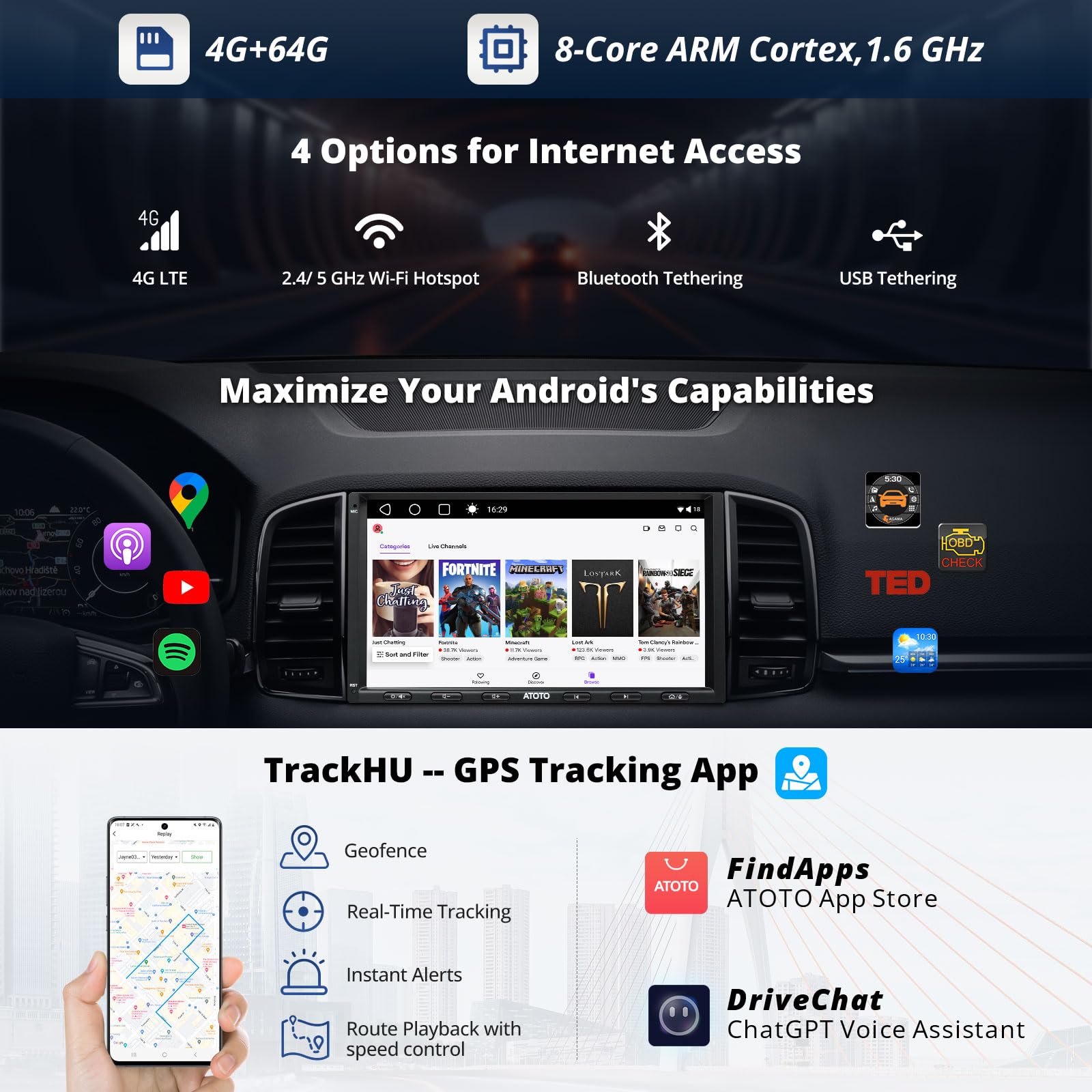 Myatoto 7 Inch Double Din Carplay/Android Auto Wireless, 4G+64G Android Car Stereo, Chatgpt Ai Car Radio Bluetooth, Hd Touchscre