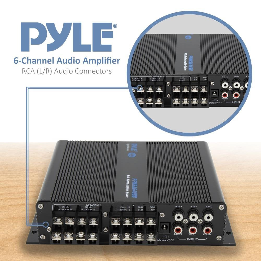 Pyle 6 Channel Audio Marine Amplifier   Compact Power 600 Watt Rms 4 Ohm Full Range Stereo With Volume Bass Treble Rotary Contro