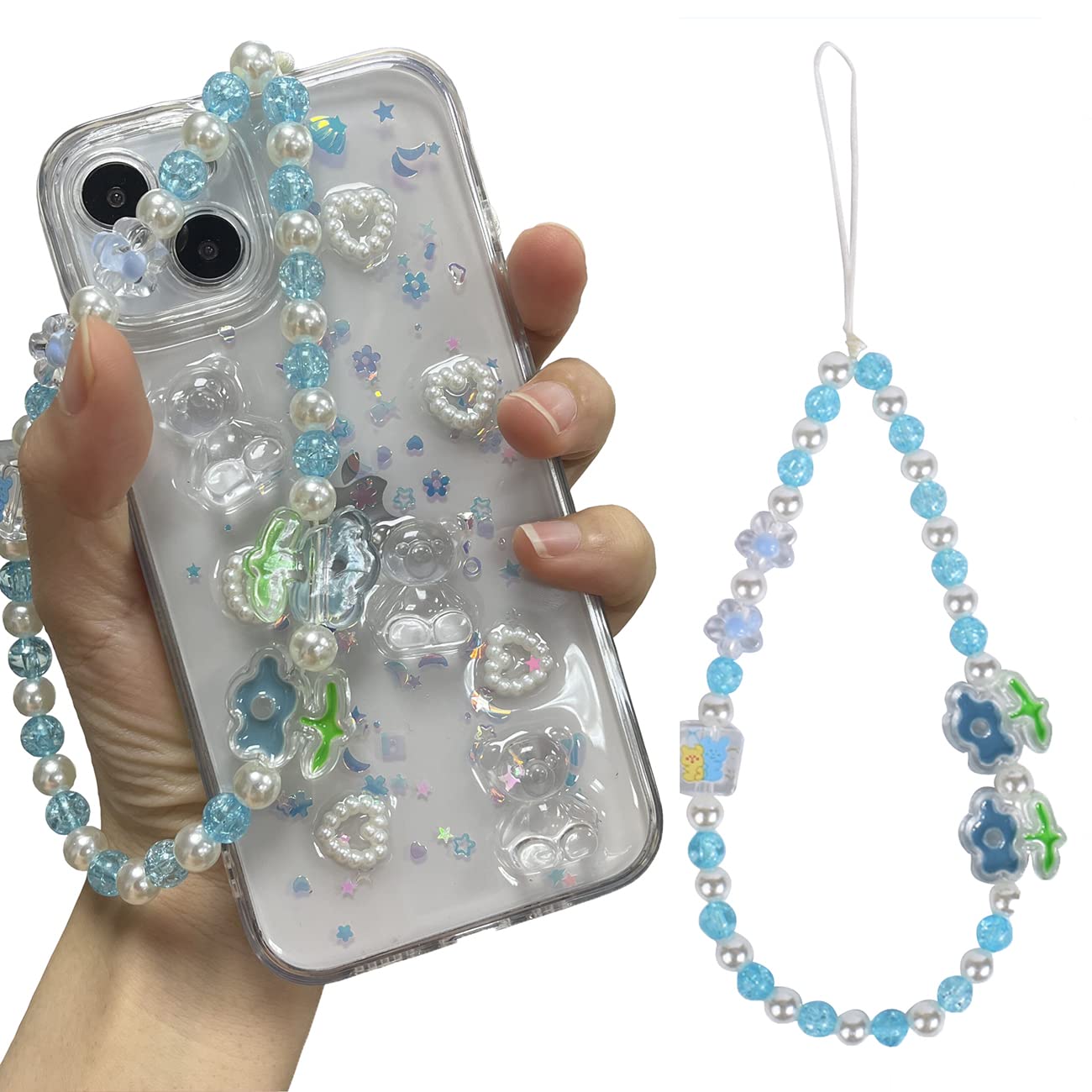 Fycyko Phone Case iPhone 11 3D Bear Glitter Bling Shockproof Clear TPU with Phone Charm 6.1''