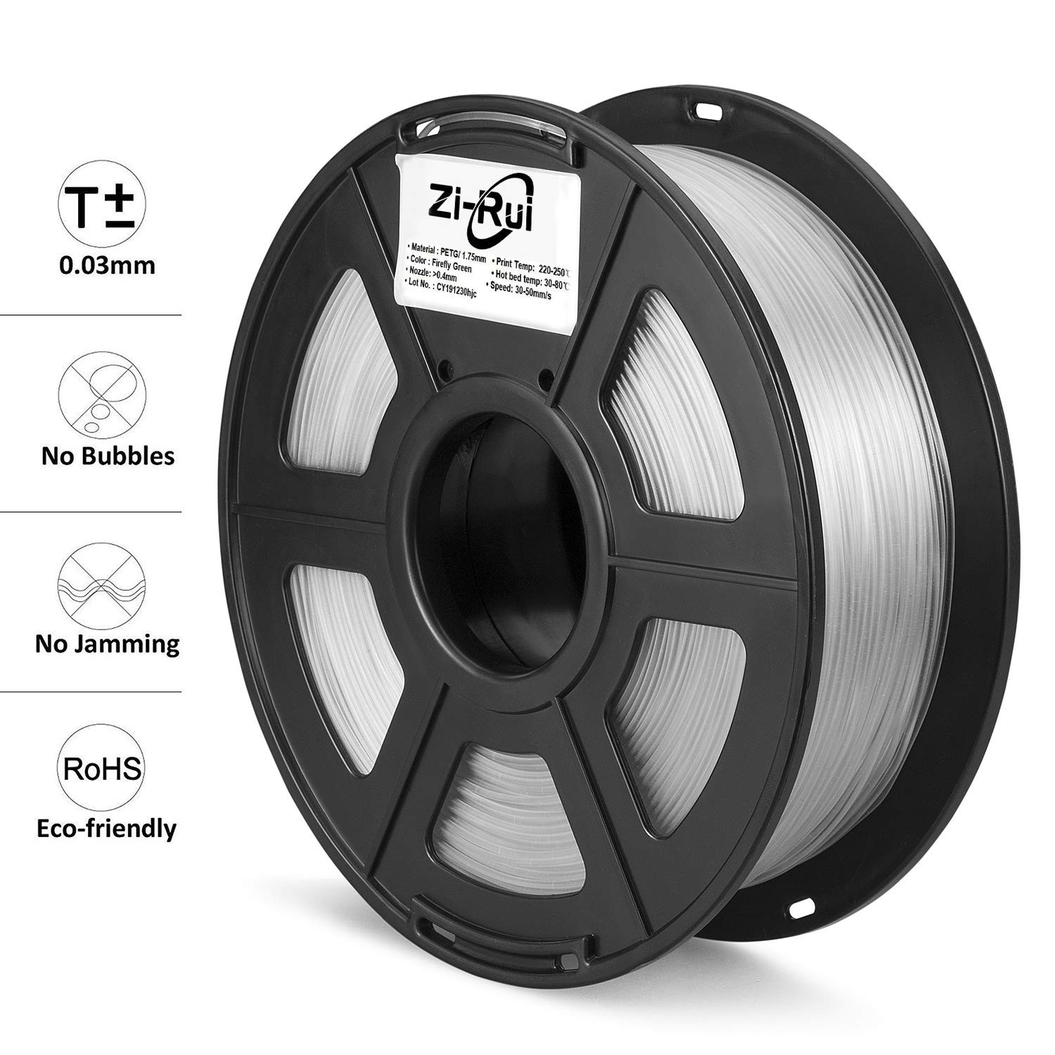 Zi Rui 3D Printer Petg Filament, Shining Glow In The Dark Green, Shiny Luminous Green, 1.75Mm, 1Kg/Spool