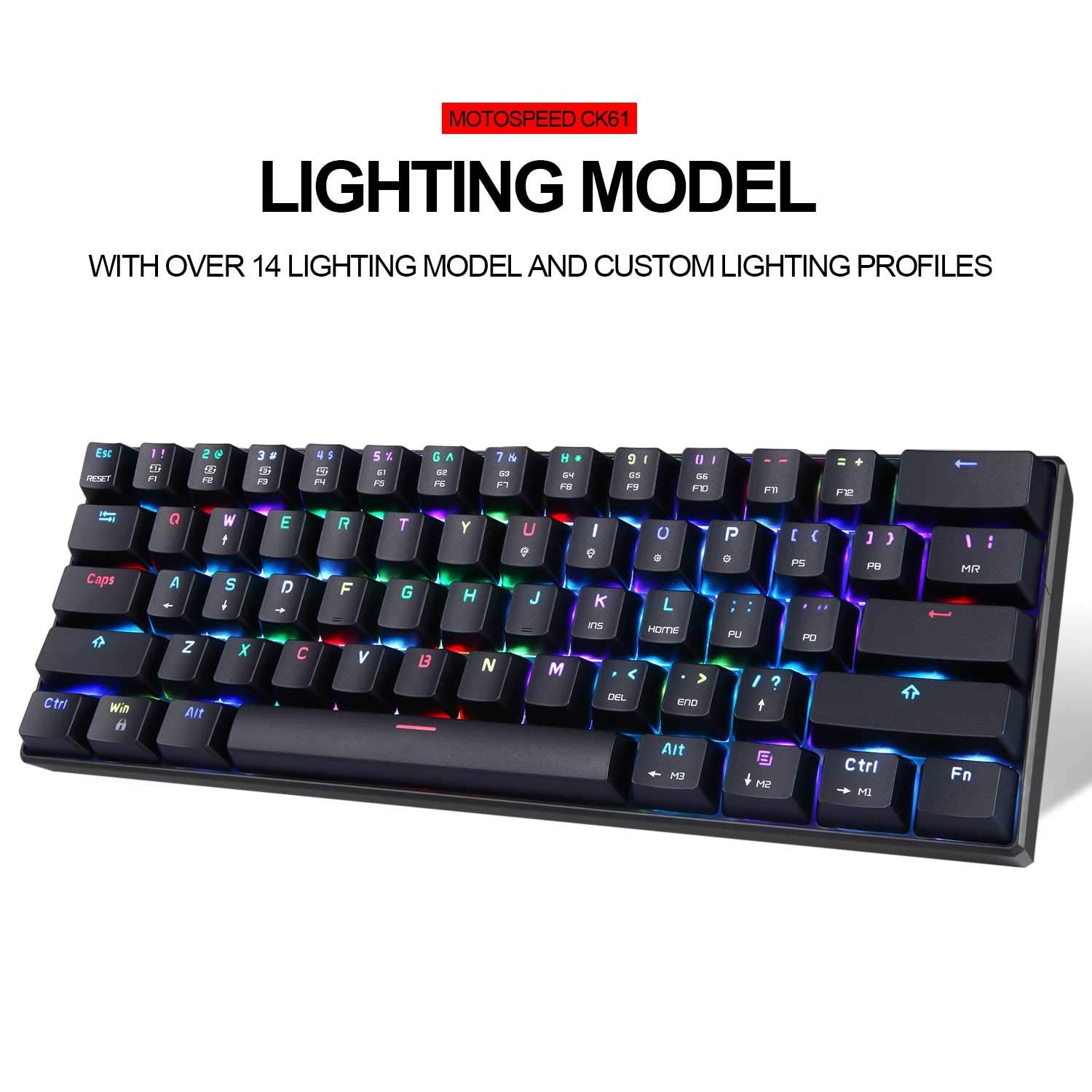 Motospeed 60% Mechanical Keyboard Portable 61 Keys Rgb Led Backlit Type C Usb Wired Office/Gaming Keyboard For Mac, Android, Win