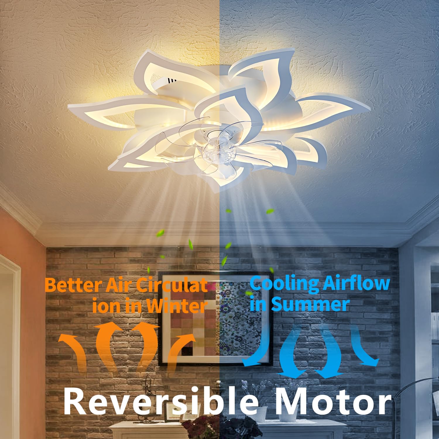 Yfrest Modern Ceiling Fan With Light And Remote, Low Profile Ceiling Fans With Lights, 32 Inch Flush Mount Ceiling Fan With 3 Li