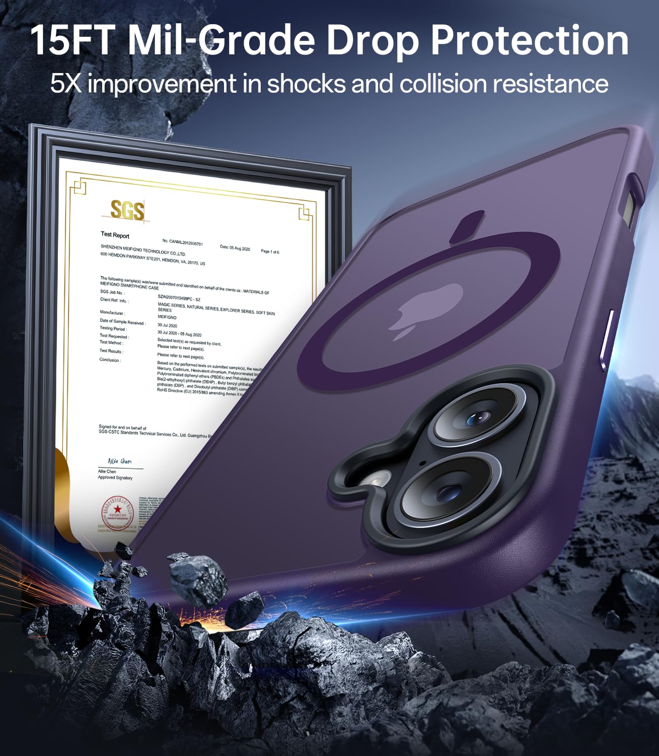 Meifigno Designed For Iphone 16 Plus Case, Compatible With Magsafe, Military Grade Protection, Translucent Matte Back With Soft