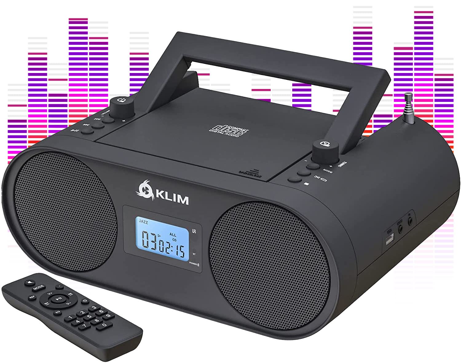 Klim Boombox B4 Cd Player Portable Audio System   New 2024   Am/Fm Radio With Cd Player Mp3 Bluetooth Aux Usb   Wired & Wireless