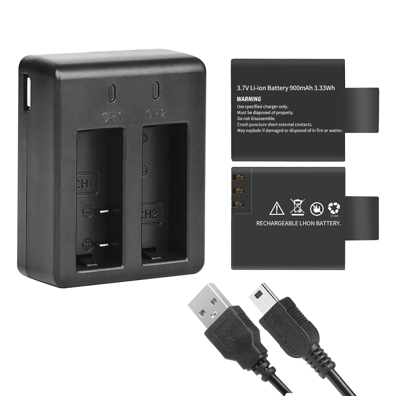 D&F Dual Battery Charger With 4 Pack Replacement Battery 3.7V 900Mah Li-Ion Compatible With Sjcam Sj4000 Sj5000 Sj6000 M10 Actio