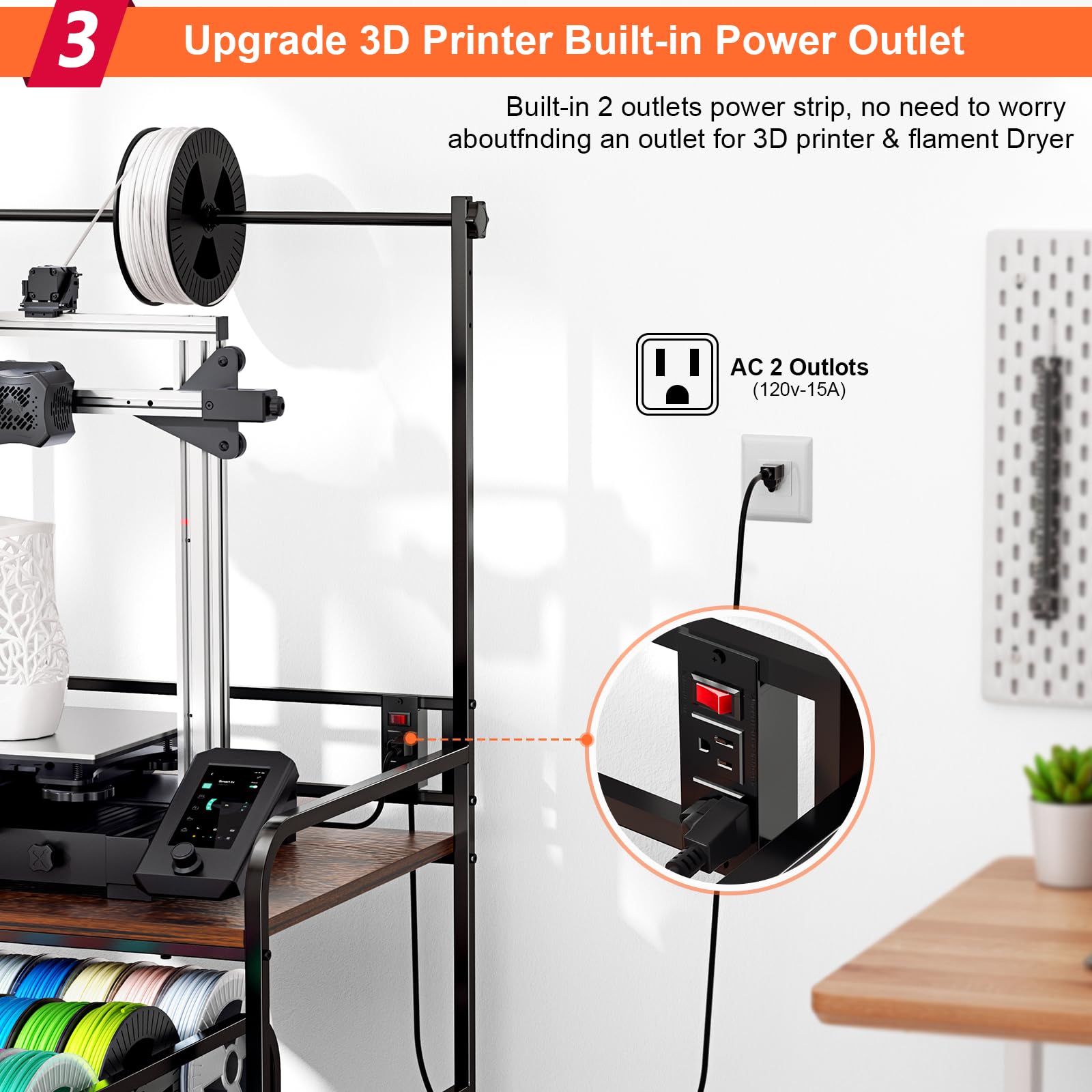 3D Printer Stand With Filament Storage, Heavy Duty 3D Printer Table, Spool Holder Cart With Locking Wheels, Adjustable Height Fi