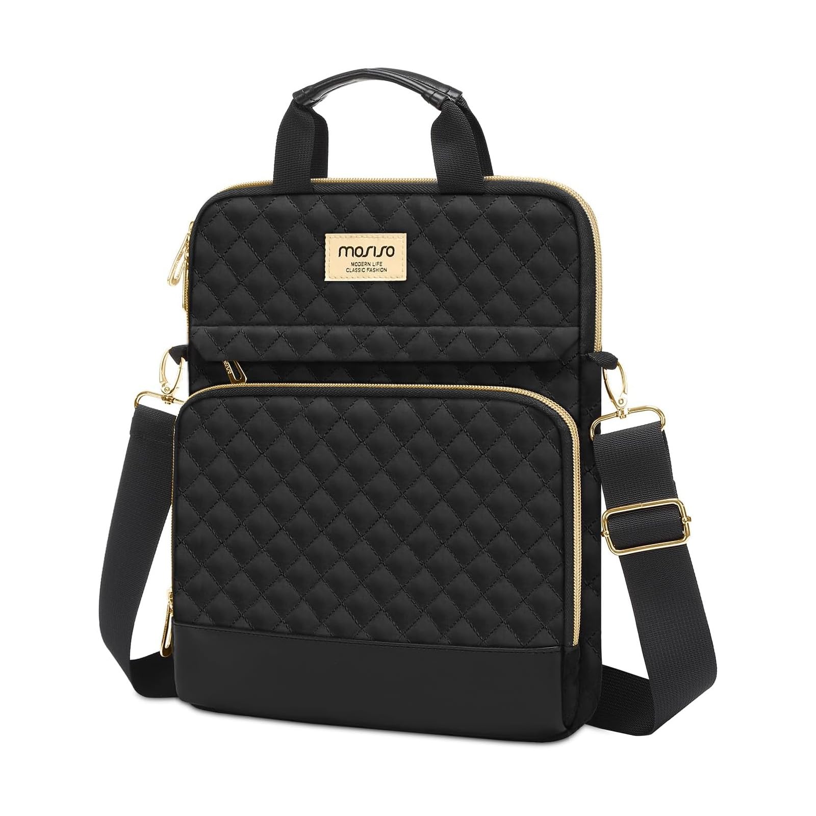 Mosiso 12.9 Inch Tablet Sleeve For 13 Inch Ipad Pro M4 & Ipad Air M2 2024, Ipad Pro 12.9 M2 & M1 2022 2018, Galaxy Tab S8+/S9+ 12.4,Square Quilted Carrying Case With Front 2 Pockets, Black