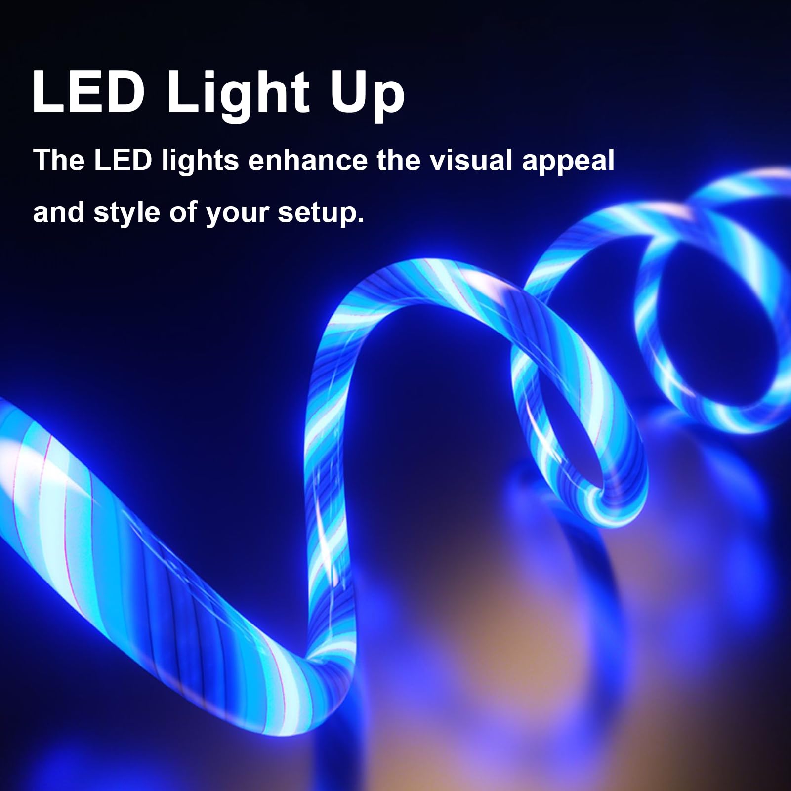 PatDow LED iPhone Charger Cable - MFi Certified, 6 ft, Blue, Copper, Fast Charging for iPhone 14/13/12/11 Pro Max, iPad, iPod