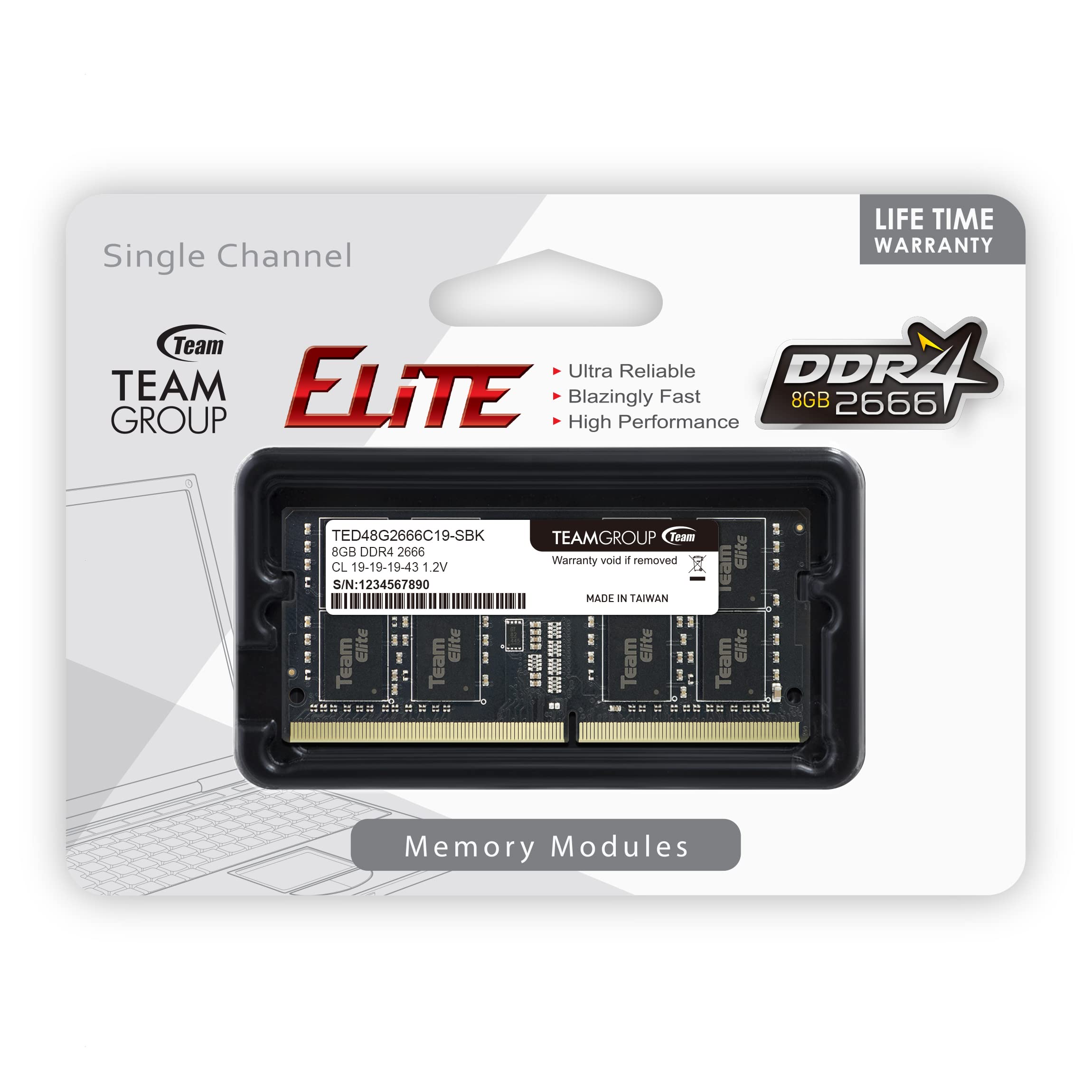 Teamgroup Elite Ddr4 8Gb Single 2666Mhz Pc4 21300 Cl19 Unbuffered Non Ecc 1.2V Sodimm 260 Pin Laptop Notebook Pc Computer Memory