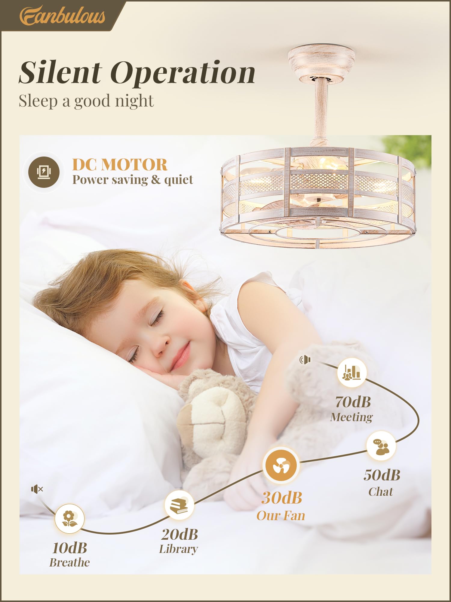 Fanbulous 16In Caged Ceiling Fans With Lights And Remote, Fandelier Ceiling Fan With 6 Speeds And Timing, Farmhouse Samll Fan Li