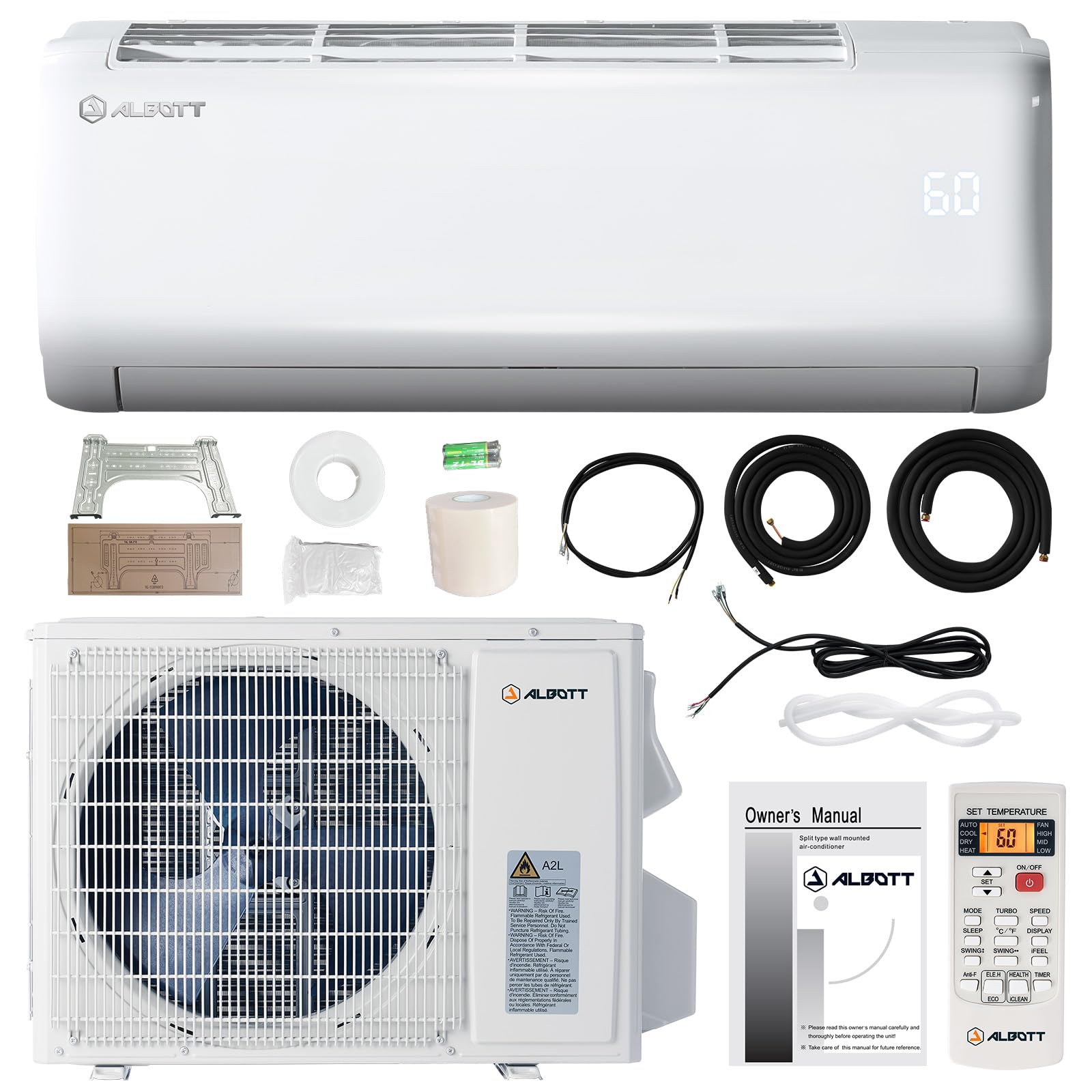 Albott 18000 BTU Mini Split Air Conditioner Heat Pump, Ductless Inverter AC, Cools up to 1250 Sq. Ft, Energy-Efficient with Self