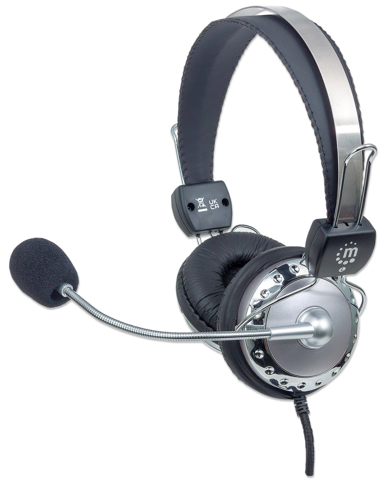 Manhattan Stereo Headset With Flexible Microphone, 8 Ft. Connecting Cable With Two 3.5 Mm Plugs For Audio & Microphone, Volume C