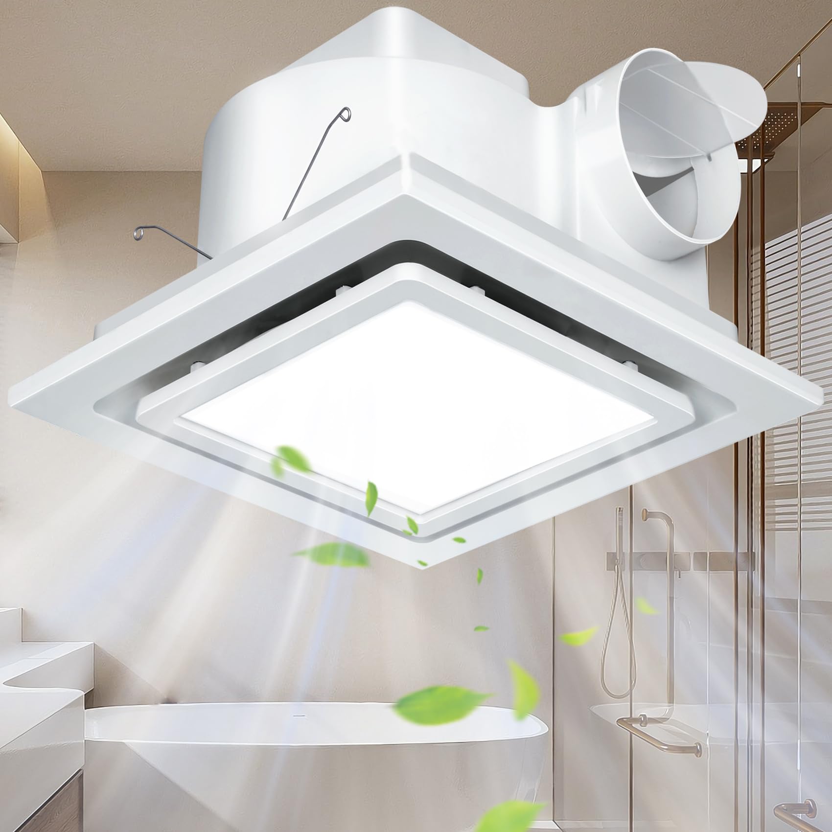 Gopper Bathroom Exhaust Fan With Light, Bathroom Fan With 12W 6000K Led Light Combo, 141Cfm 1.0Sones Low Noise Bath Room Ventila
