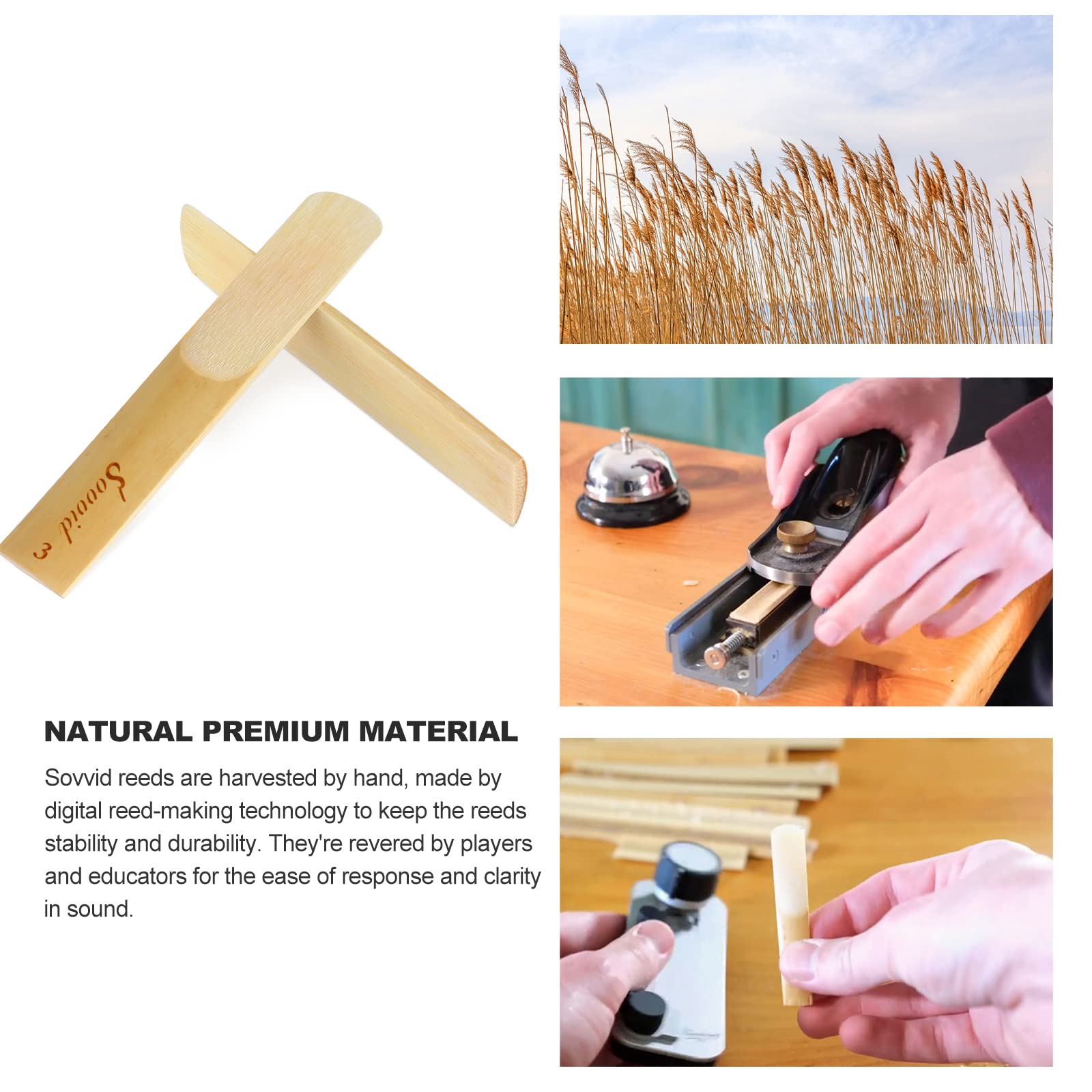 Sovvid 10 Pack Bb Clarinet Reeds With Plastic Box, Strength 3.0 Reeds For Clarinet, Thinner Reed Tip & Unfiled Cut For Easy Of Play, Traditional Reeds For Clarinet Beginner And Player