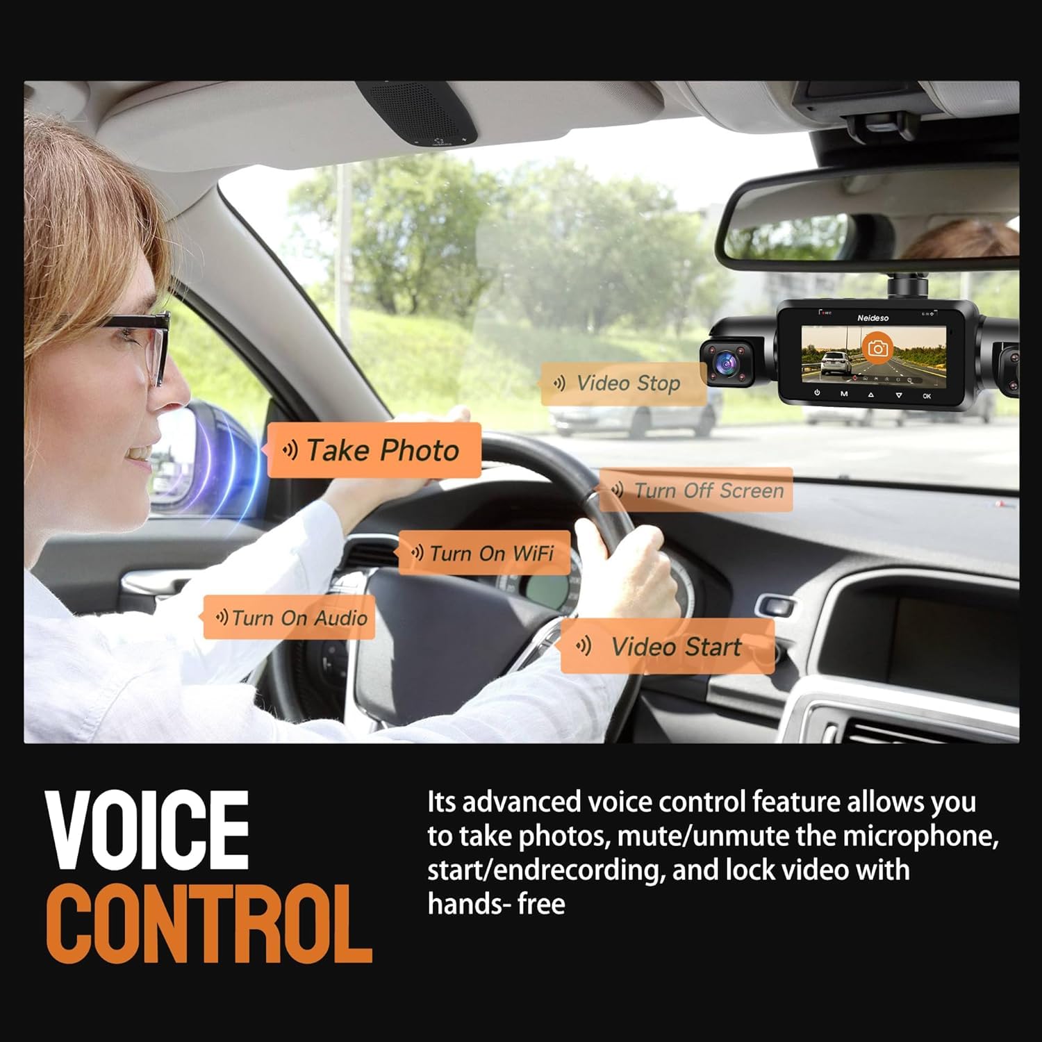 Neideso 360 Dash Cam Front And Rear Inside, 4 Channel Fhd 4 * 1080P, Wi Fi Gps Voice Control Car Camera, Front 2K+1080P*2 Dash C