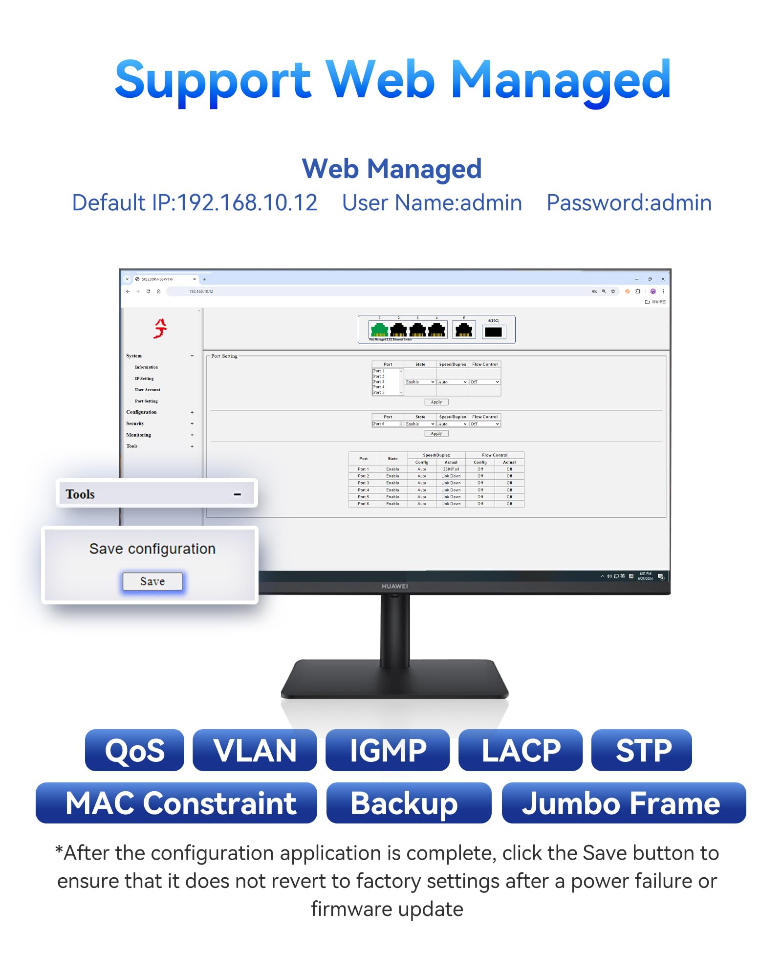 Xikestor 4 Port 2.5G Web Managed Ethernet Switch With 2X 10G Sfp+, 2.5Gb Network Homelab Switch Support Lacp/Vlan/Qos/Stp/Igmp,