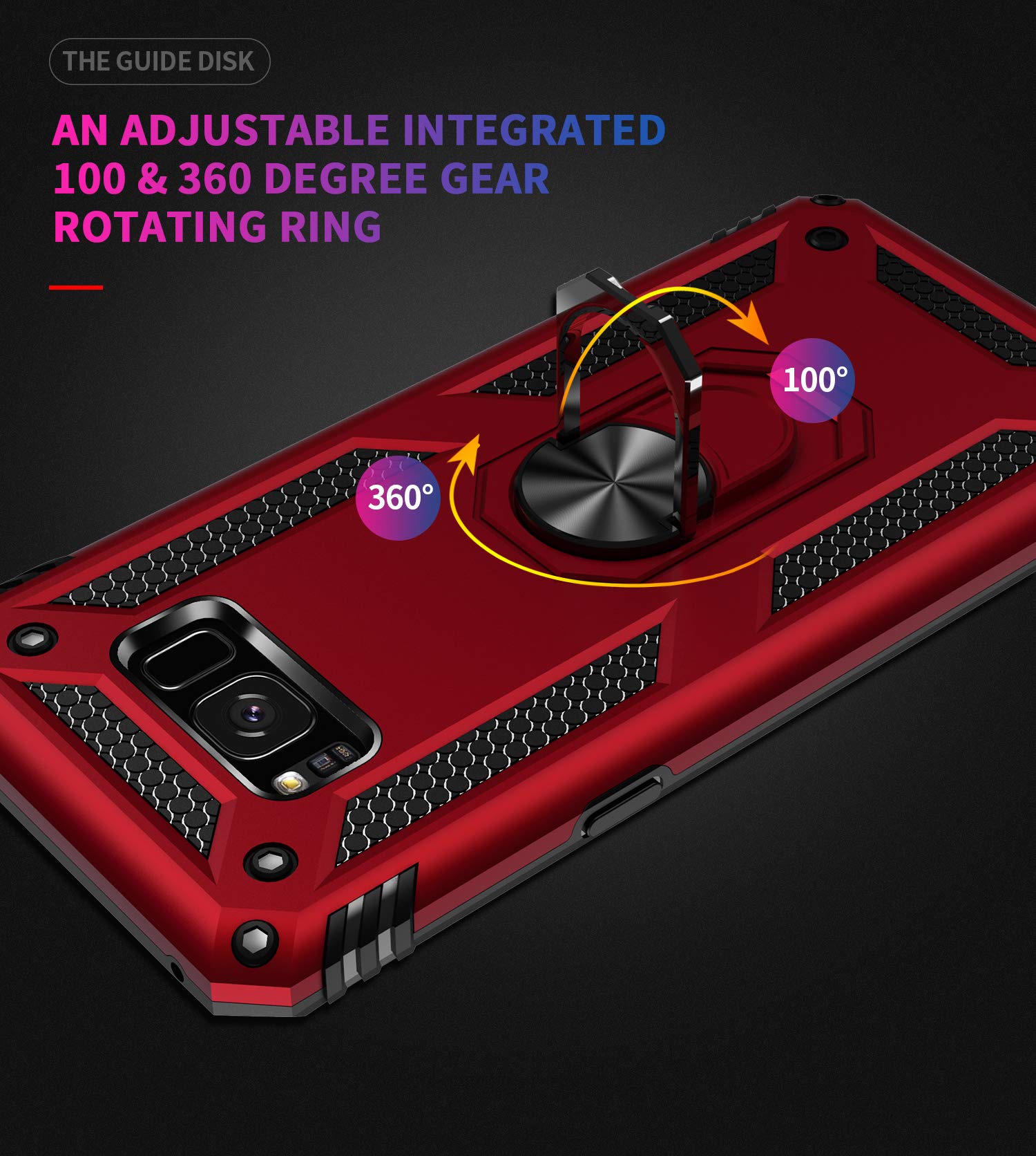 Androgate Samsung Galaxy S8 Plus Military-Grade Phone Case Ring Holder Kickstand Red