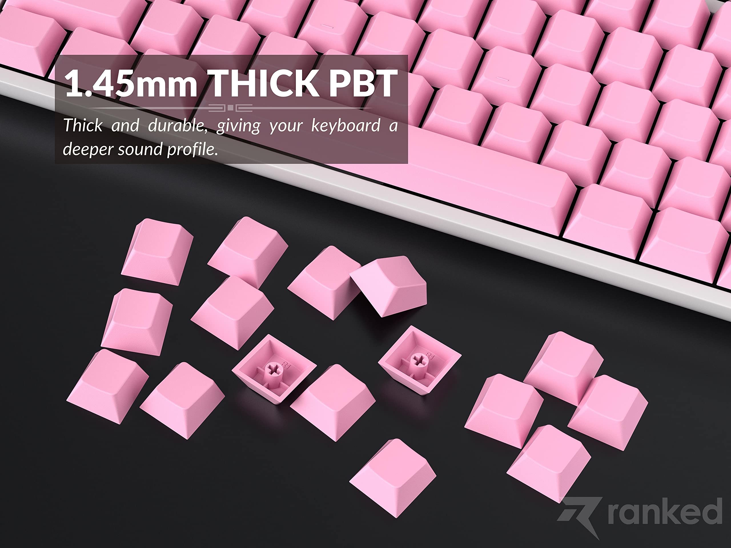 Ranked Blank Premium Keycap Set | 1.4 Mm Thick Pbt | Cherry Profile For Mechanical Keyboard (Prism Pink, 139 Keys)