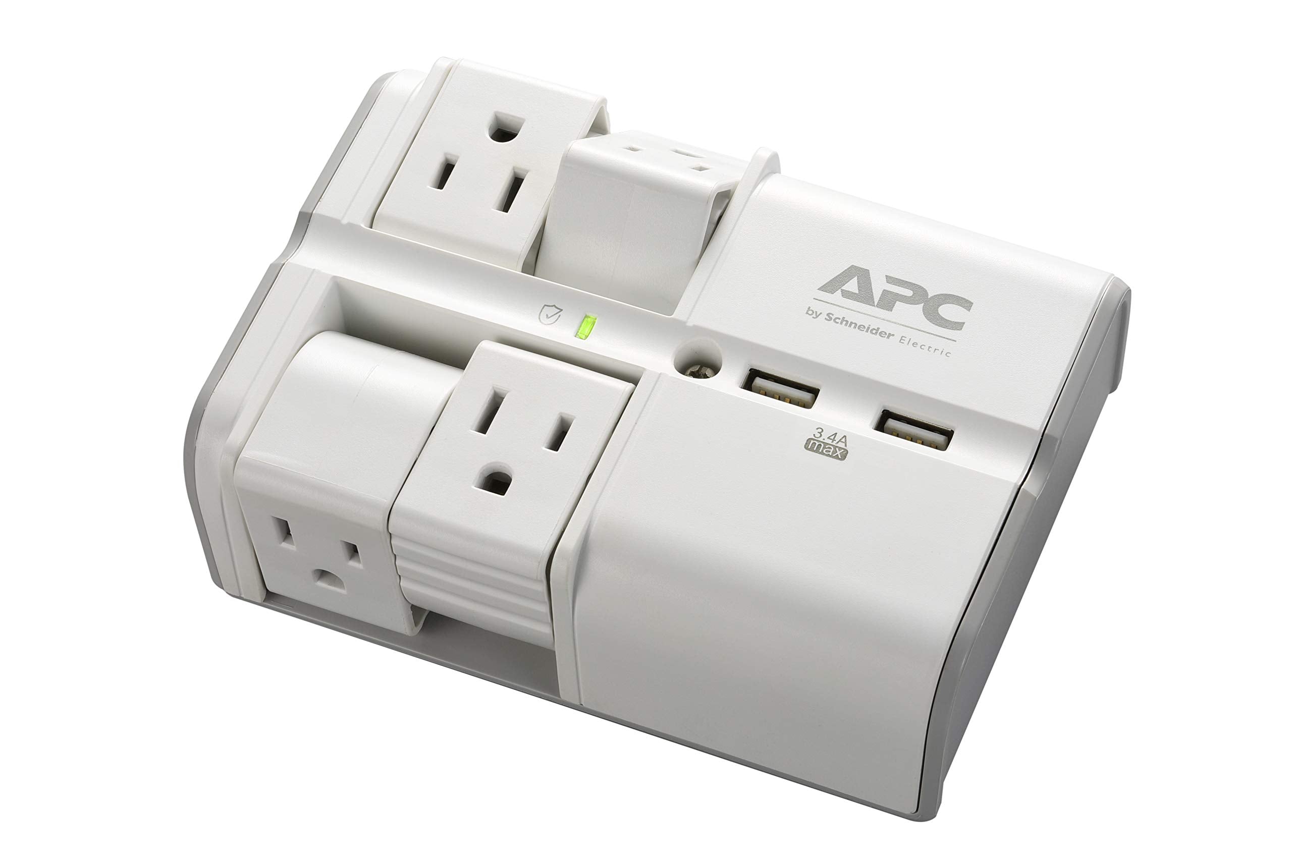 Apc Wall Outlet Surge Protector With Usb Ports, Pe4Wru3, (4) Rotating Multi Plug Outlet, 1080 Joule Surge Protection