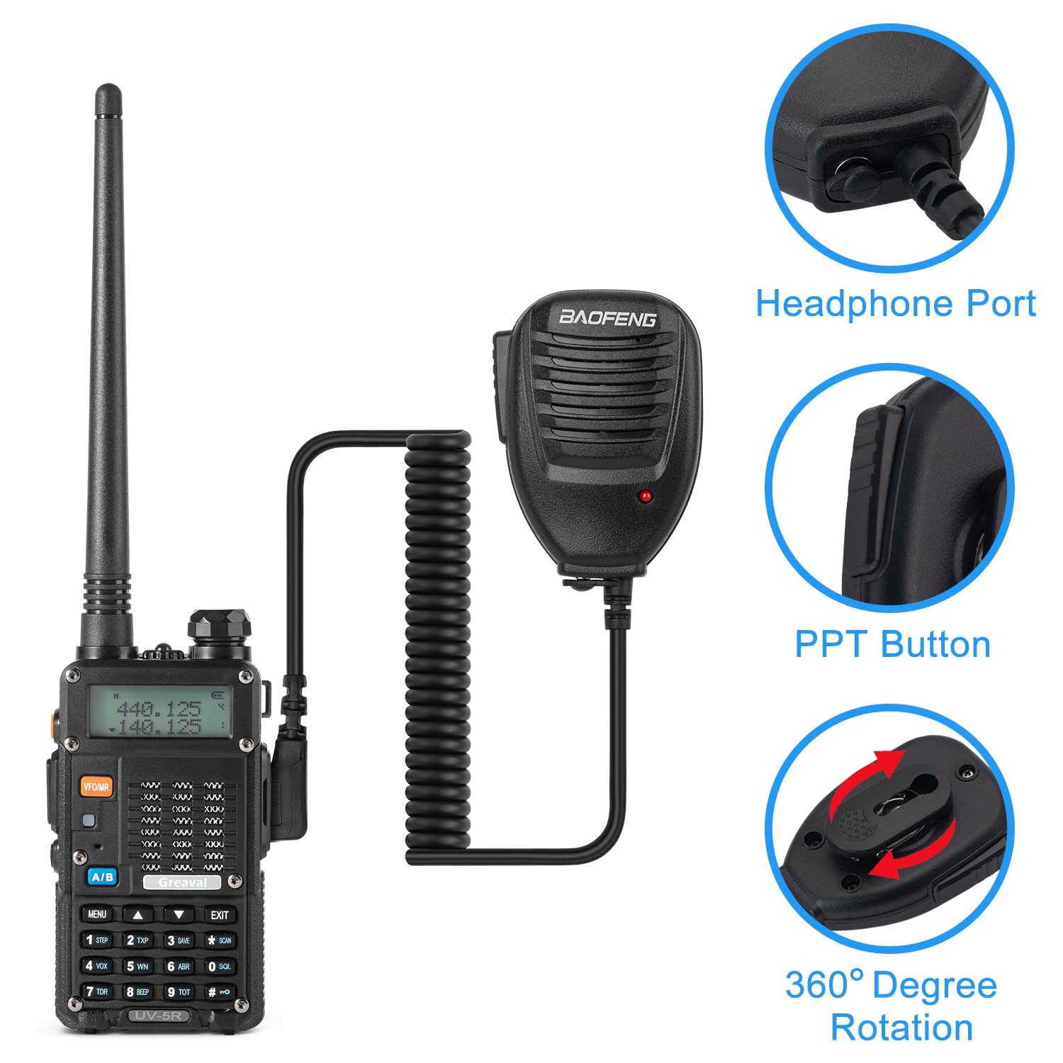 Ham Radio Walkie Talkie (Uv 5R) Uhf Vhf Dual Band 2 Way Radio With Rechargeable Li Ion Battery Handheld Walkie Talkies Complete Set With Earpiece And Programming Cable (2 Pack)