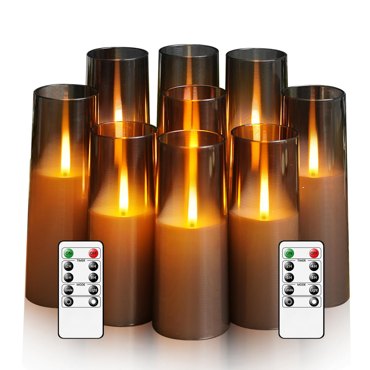 Eebuss Flameless Candles, Battery Operated, Remote Controlled, Flickering, Perfect For Home & Holiday Decor   9 Pcs (Grey)