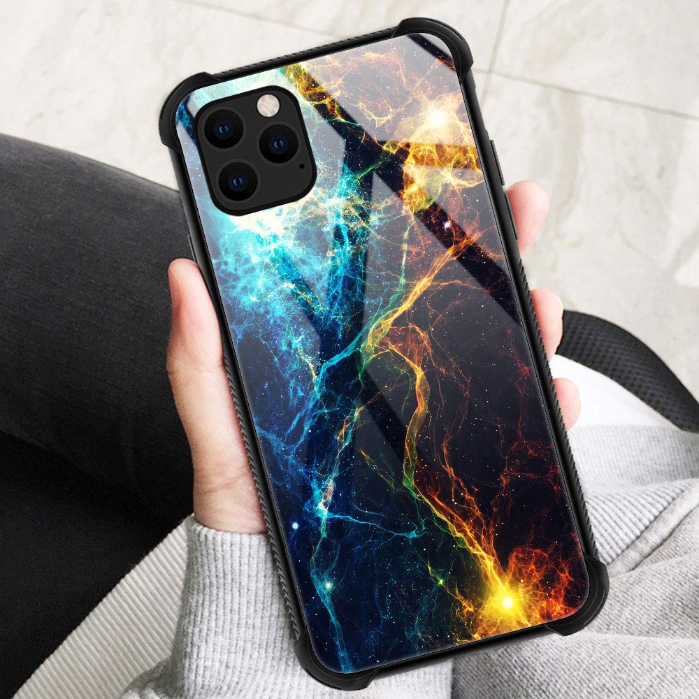 ZHEGAILIAN iPhone 13 Pro Phone Case Blue Flame Pattern Organic Glass TPU 6.1 inch