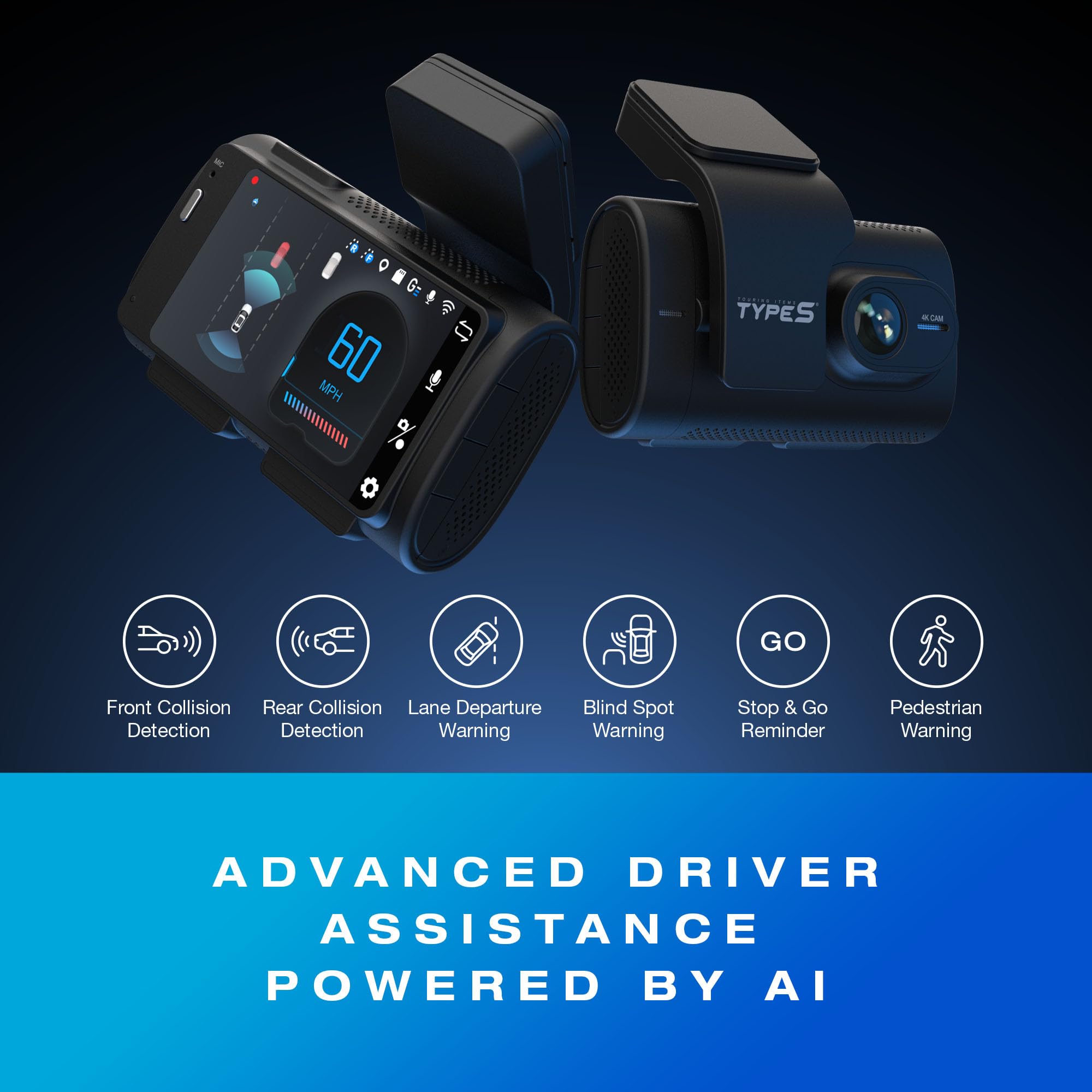 Type S T400 Ai Powered Driver Assistance 4K Dash Cam With Adas, Collision Warnings, Lane And Pedestrian Detection, Vehicle Depar