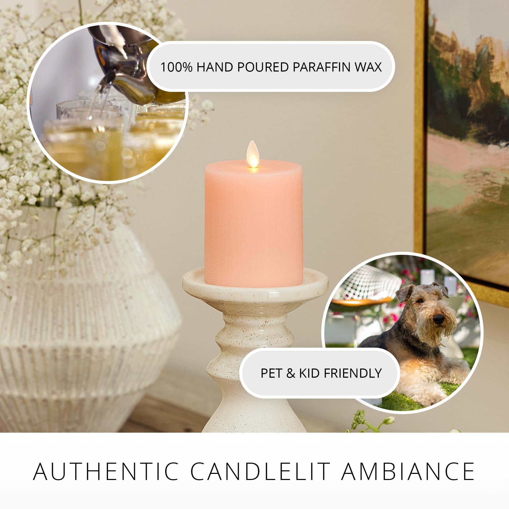 Luminara   Flameless Led Battery Operated Flickering Pillar Candles   Mellow Peach  Pack Of 1 3X4.5   Realistic Moving Flame Rea