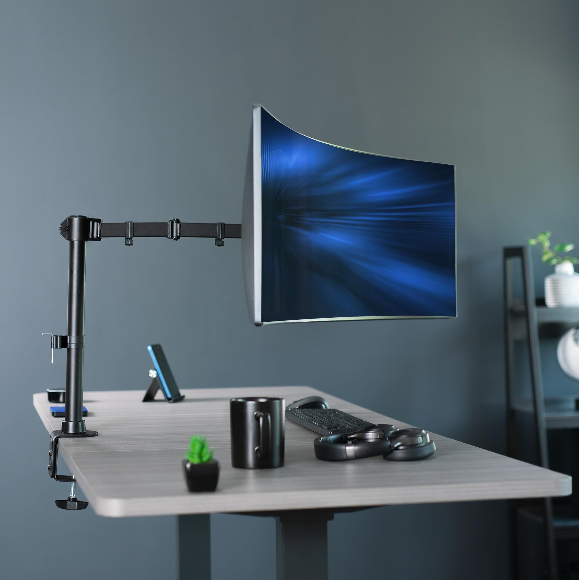 VIVO Single Large Monitor Arm Desk Mount, Holds Screens up to 45 inch Ultrawide, Fully Adjustable Stand with C Clamp and Grommet Base, VESA 75x75mm or 100x100mm, Black, STAND V149
