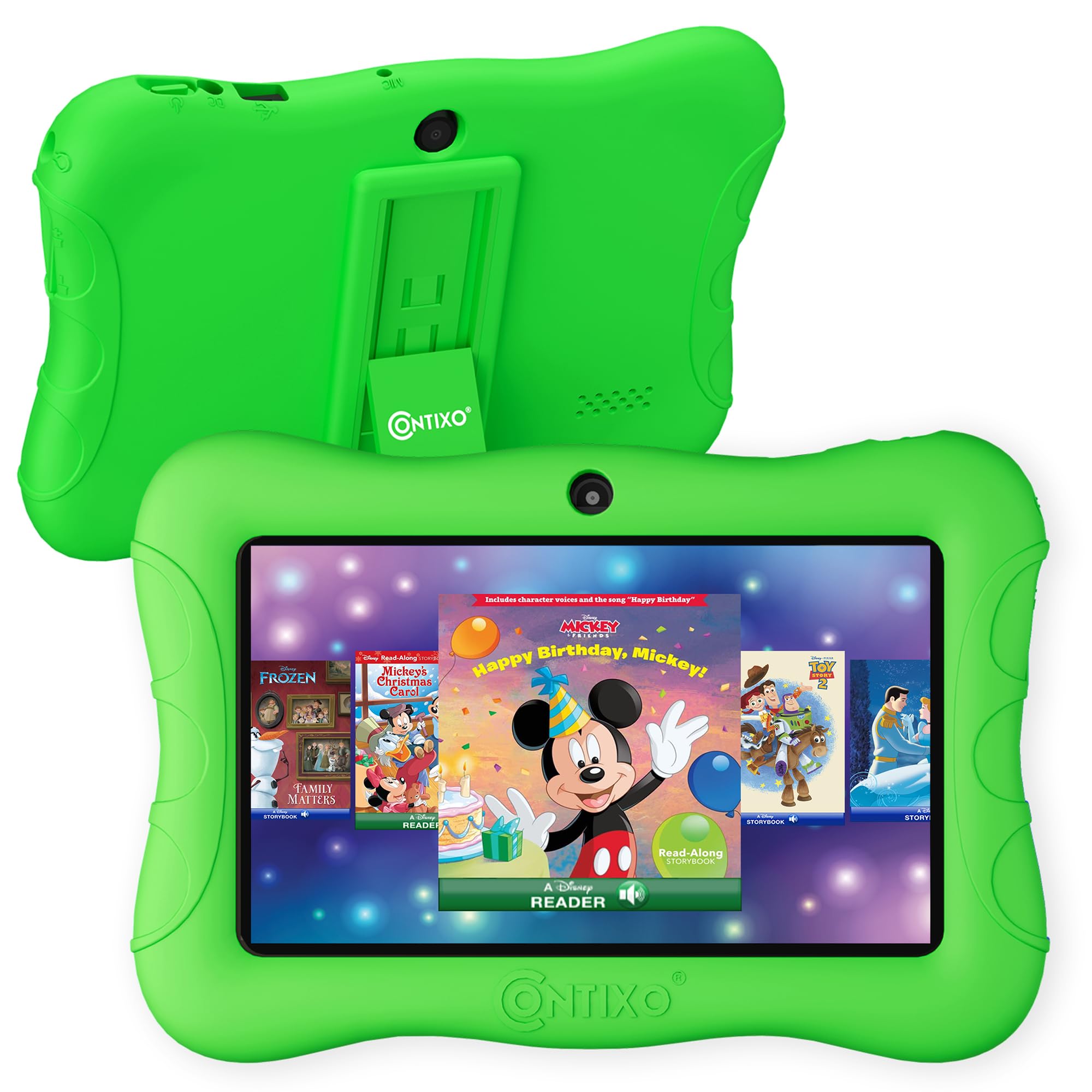 Contixo V9 7' Kids Tablet 32Gb   Includes 50+ Disney Storybooks & Stickers, Android 11, Wifi Learning Tablet With Parental Controls & Protective Case (2024 Model)   Green