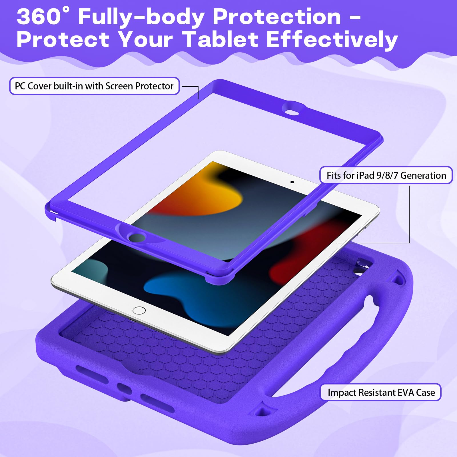 Kids Case For Ipad 9Th/8Th/7Th Generation   Ipad 10.2 Inch 2021/2020/2019 Case With Built In Screen Protector, Shockproof Handle